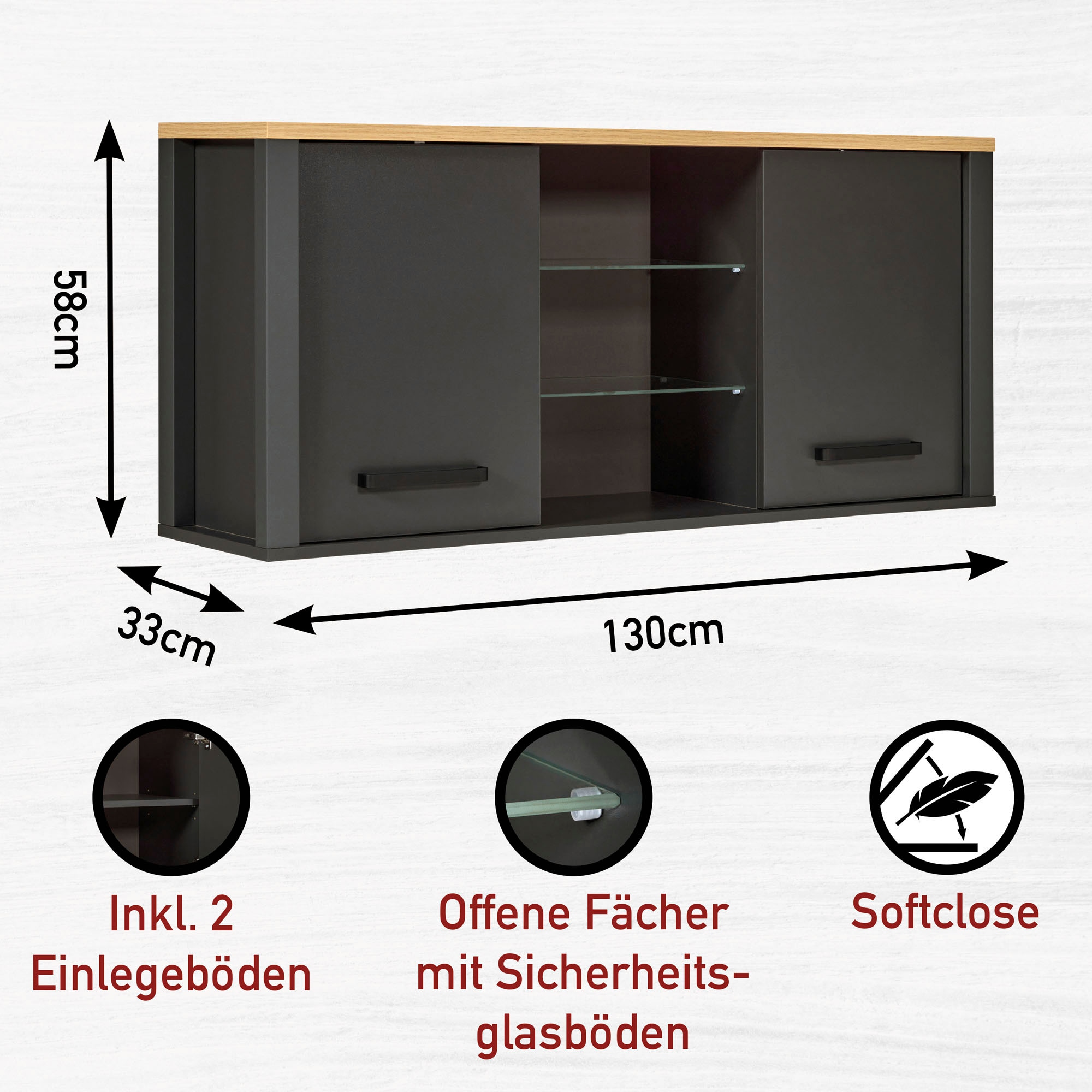Inter Link Küchenzeile »Veneto« Ohne E-Geräte für Spülmaschine Kochfeld Backofen Kühlschrank B: 370 cm