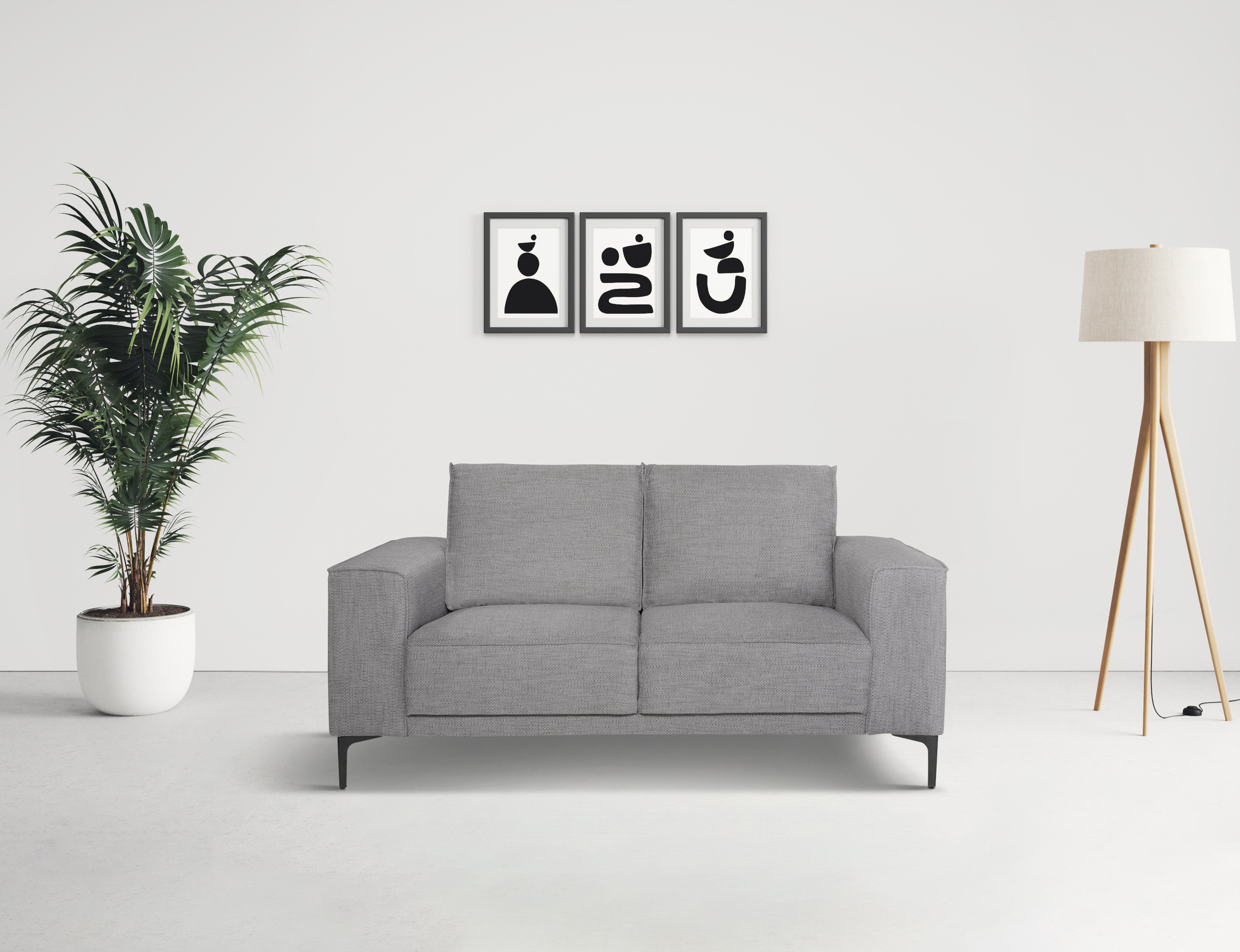 OTTO home 2-Sitzer "OLAND Flachgewebe, Sofa, B: 164 cm, Skandi-Design" 164 cm, Wellenunterfederung, Skandi-Design, Metallfüße