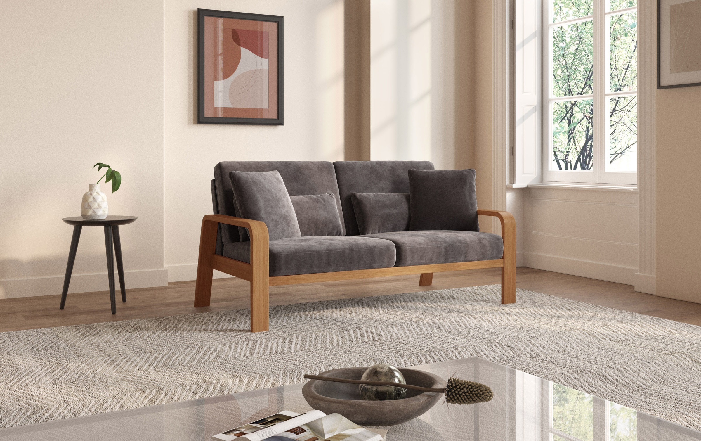 sit&more 2,5-Sitzer »Kolding«, Armlehnen aus eichefarbigem Buchenholz, verschiedene Bezüge und Farben