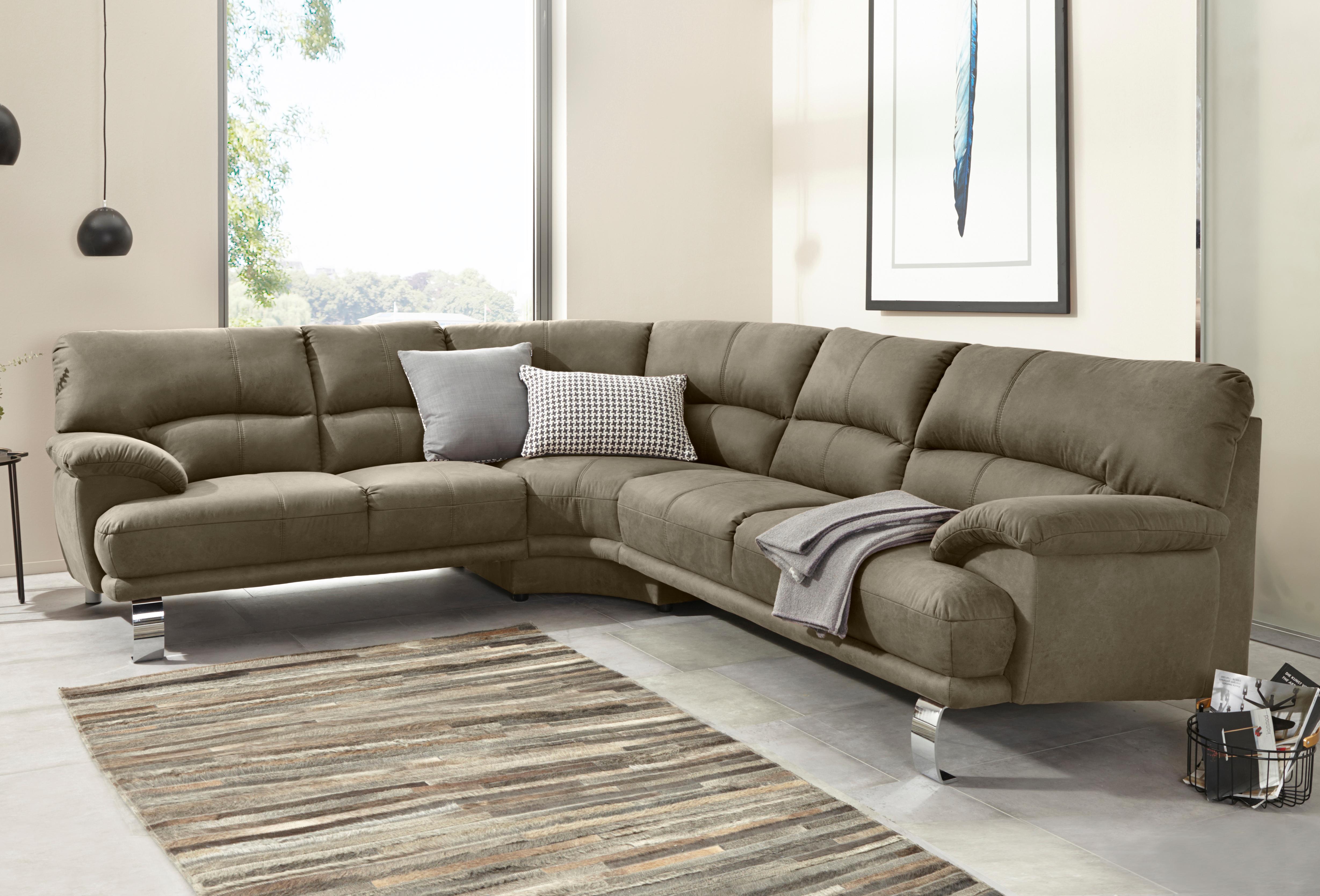 TRENDMANUFAKTUR Ecksofa "Cecilia II, in italienischen Design, bequem, hoher Sitzkomfort, L-Form" extrabreite Armlehnen für noch mehr Sitzkomfort