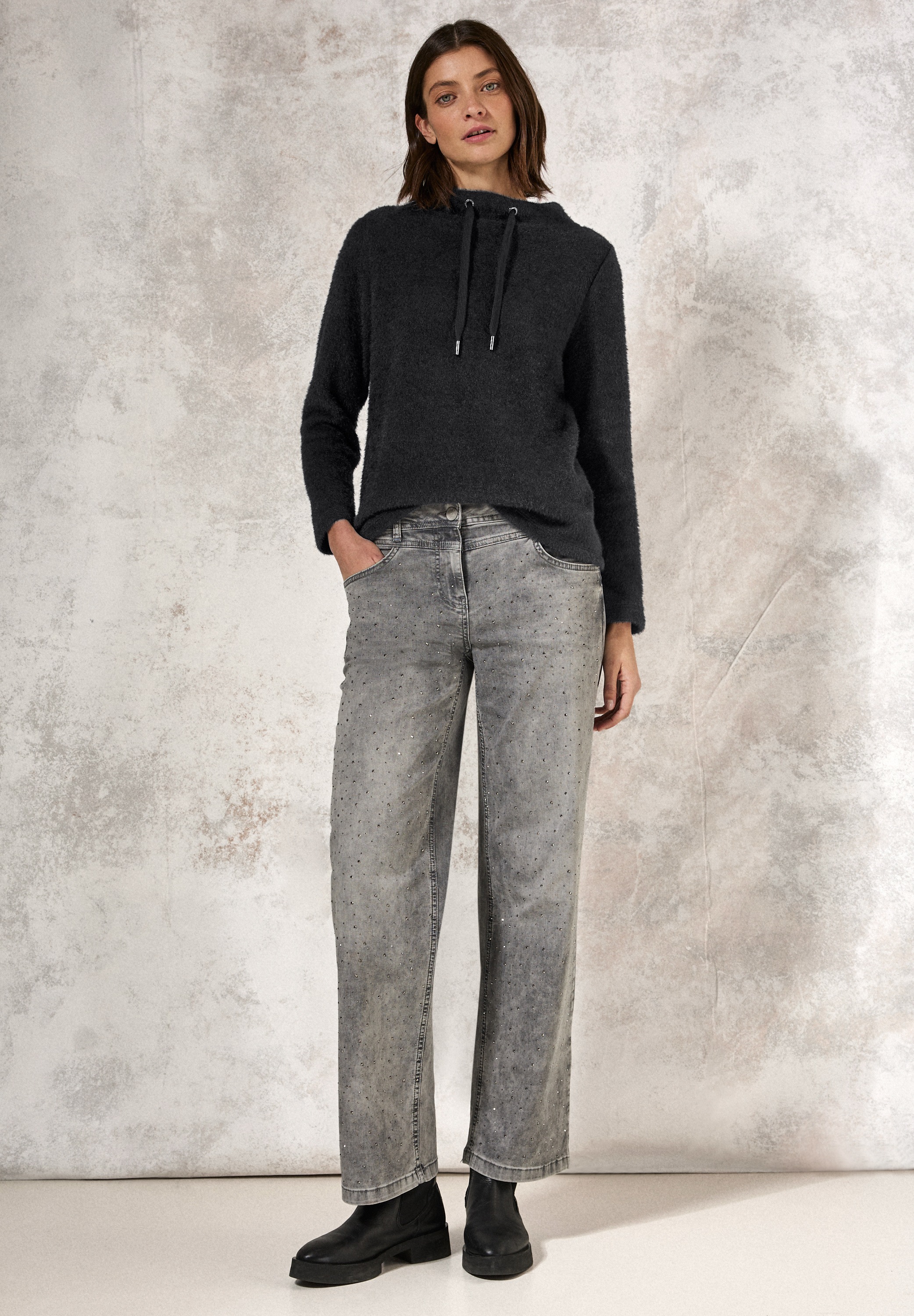 Cecil Langarmshirt, im angenehmen Materialmix