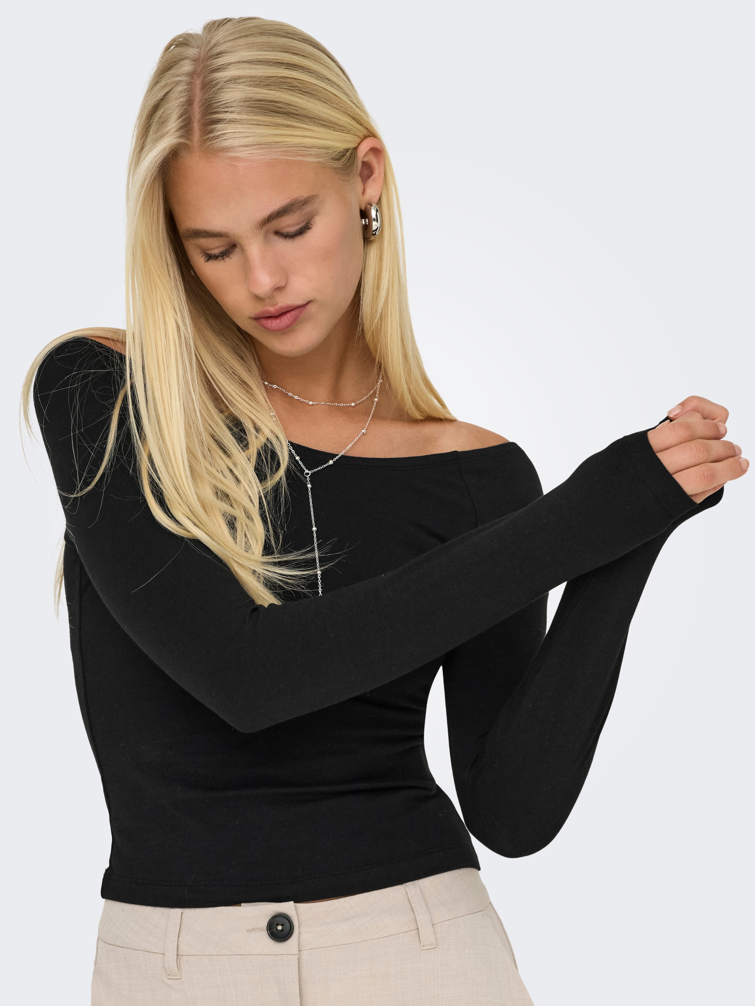 ONLY Langarmshirt »ONLLIVELOVE LIFE LS OF SHOULDER JRS NOOS«