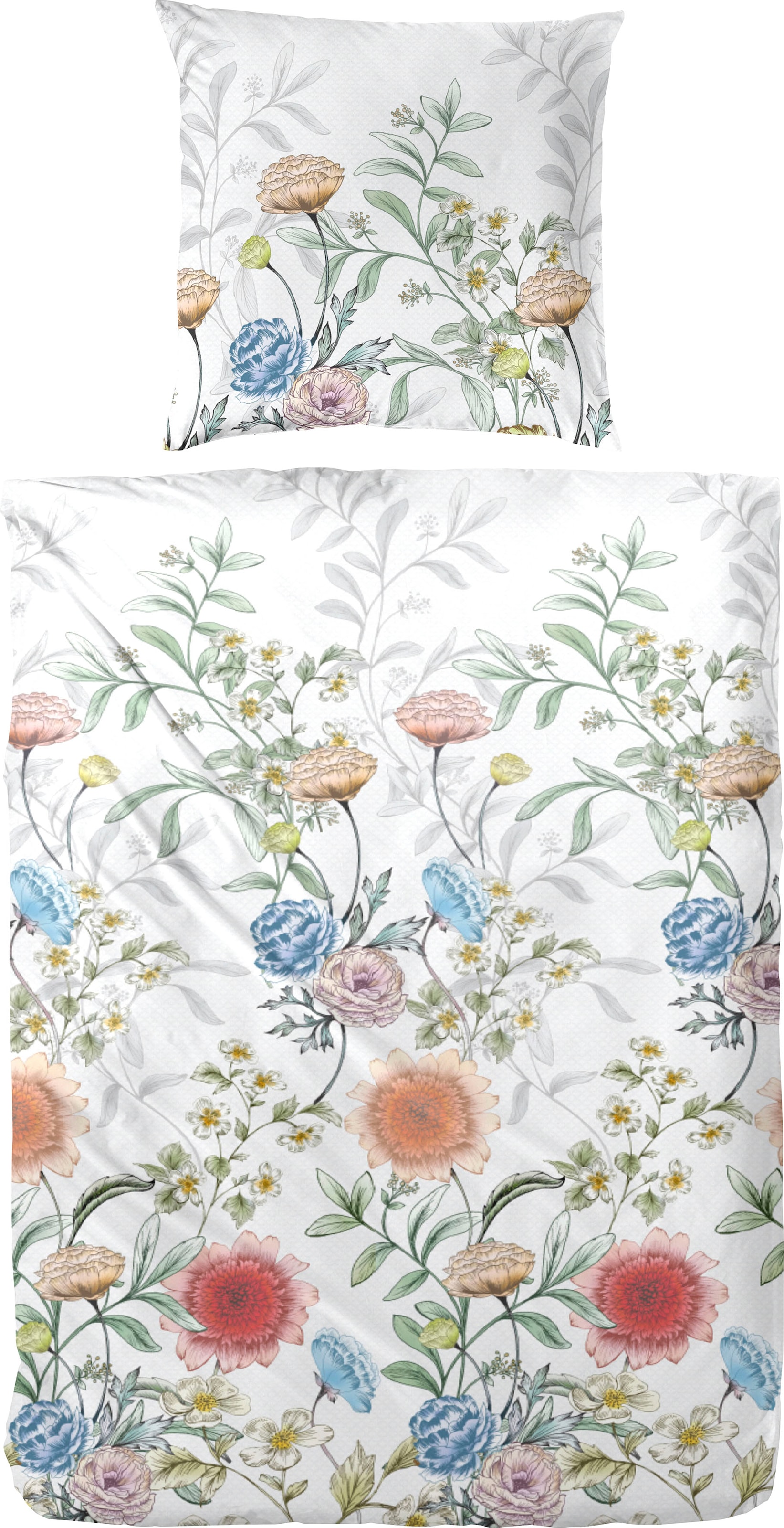 Primera Bettwäsche »Mako-Satin-Bettwäsche Gartenparty«, (2 tlg.), mit übereinanderliegenden floralen Mustern