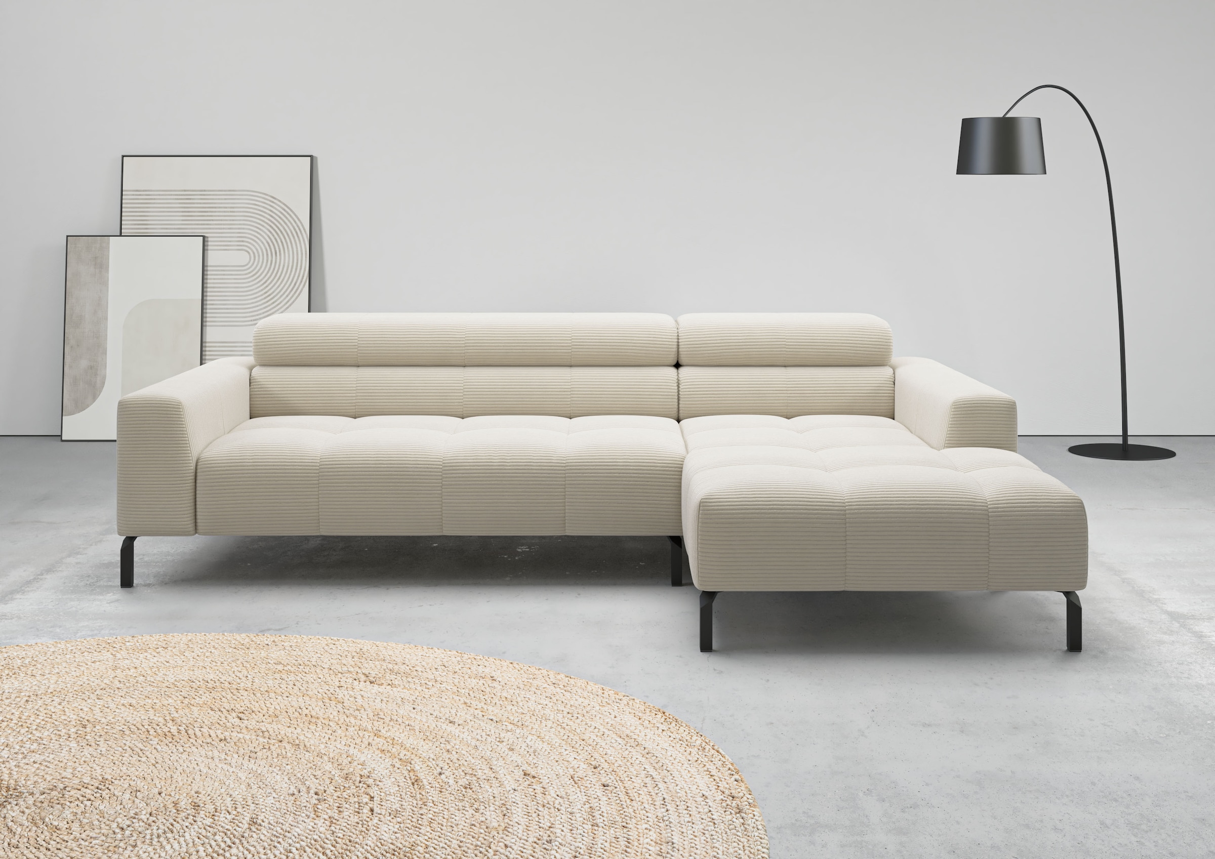 Ecksofa HOME AFFAIRE, B:258cm H:71cm T:179cmnature, 88% Polyester, 12% Polyacryl, Wohnzimmer, Sofas, "Ecksofa Claya, L-Form, Kopfteilverstellung,