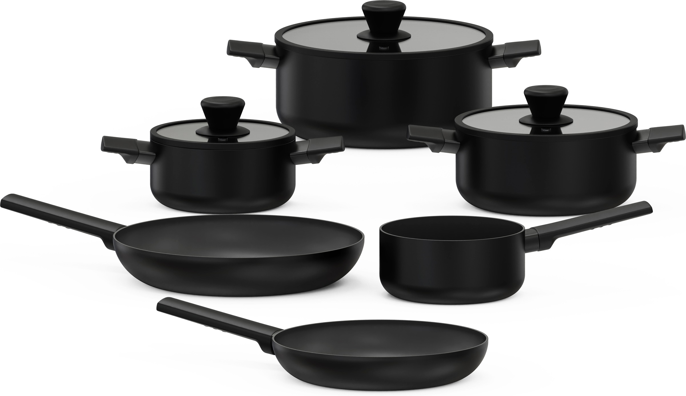 Hanseatic Topf-Set "ALU SCANDI, mit Antihaftbeschichtung" Set, Stielkasserolle 16 cm, Kochtopf 16/20/24 cm, Bratpfanne 24/28 cm, 9 tlg. Aluminium