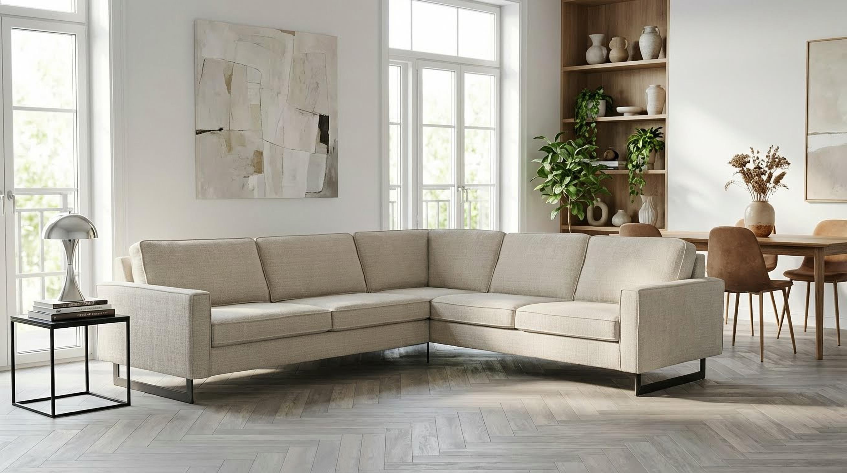 OTTO home Ecksofa "Pinto, XXL, 250/290 cm, langer Schenkel, Ottomane" Cord, Chenille, Lederoptik, mit Keder, Metallfüße, Wellenunterfederung