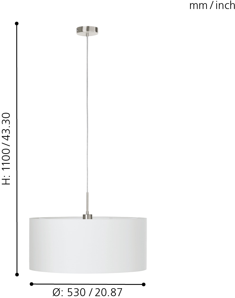 EGLO Hängeleuchte »PASTERI«, 1 flammig, Leuchtmittel E27 | Leuchtmittel wechselbar-ohne Leuchtmittel, weiß / Ø53 x H110 cm / exkl. 1 x E27 (je max. 60W) / Lampe aus Stoff