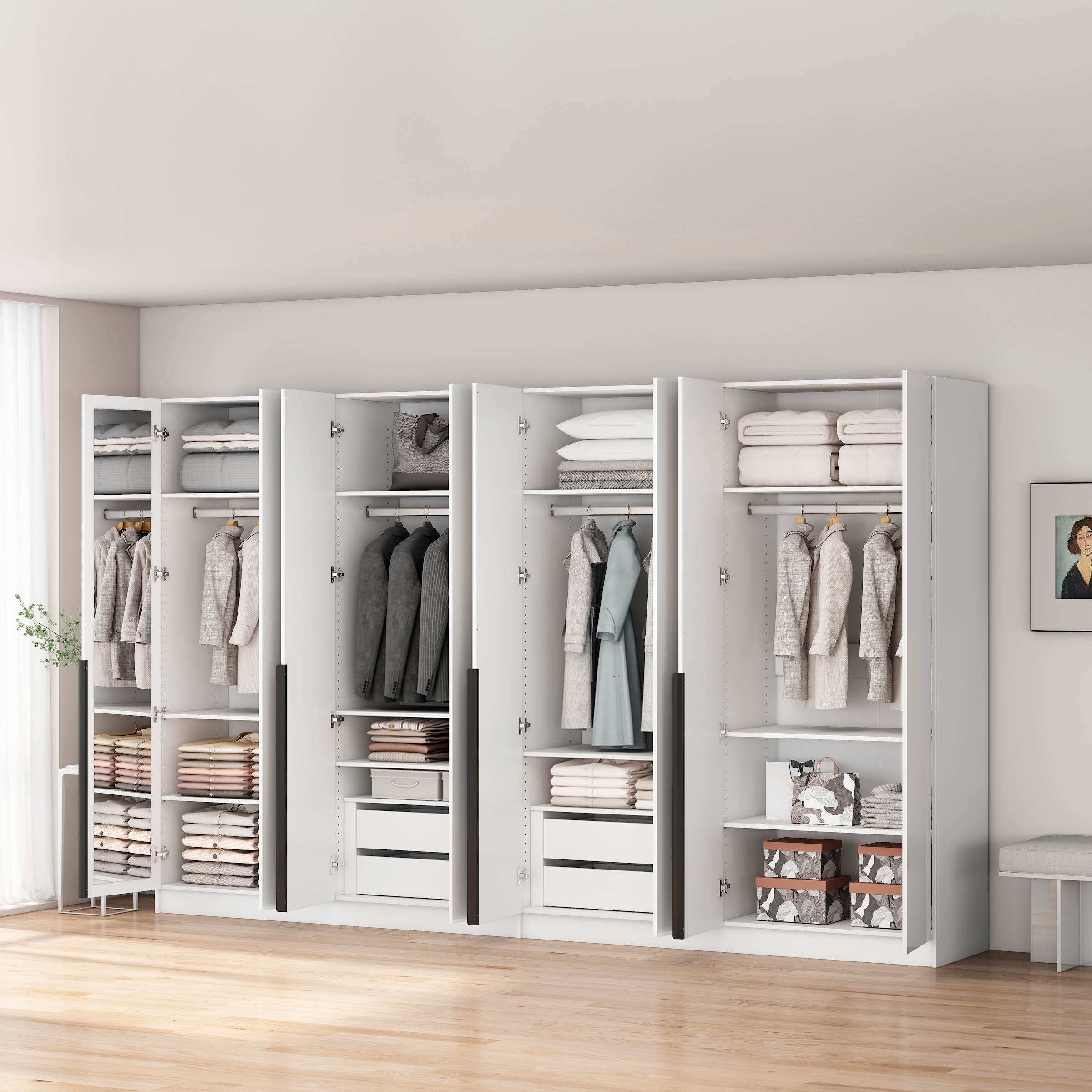 OTTO home Kleiderschrank »Annor Schlafzimmerschrank Breite 323 cm hochglanz Schrank Garderobe« Drehtürenschrank mit perfekter Innenausstattung - elegante Türgriffe
