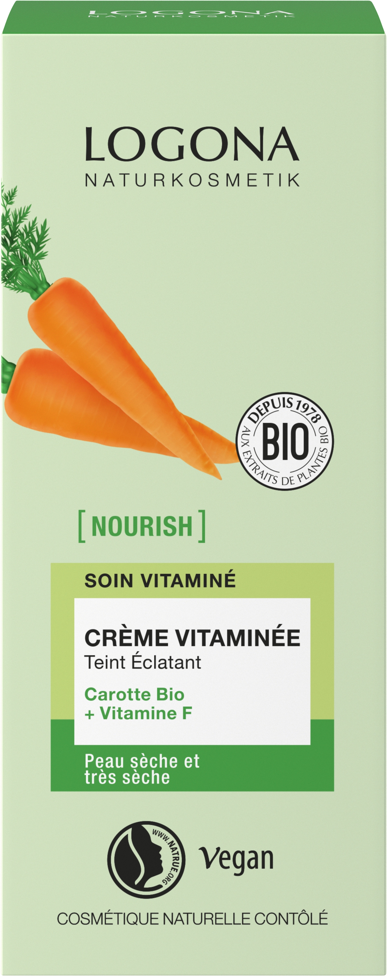 LOGONA Gesichtspflege »NOURISH strahlender Teint Vitamincreme mit Bio-Karotte + Vitamin F« Gesichtspflege, für sehr trockene Haut und trockene Haut, vegan