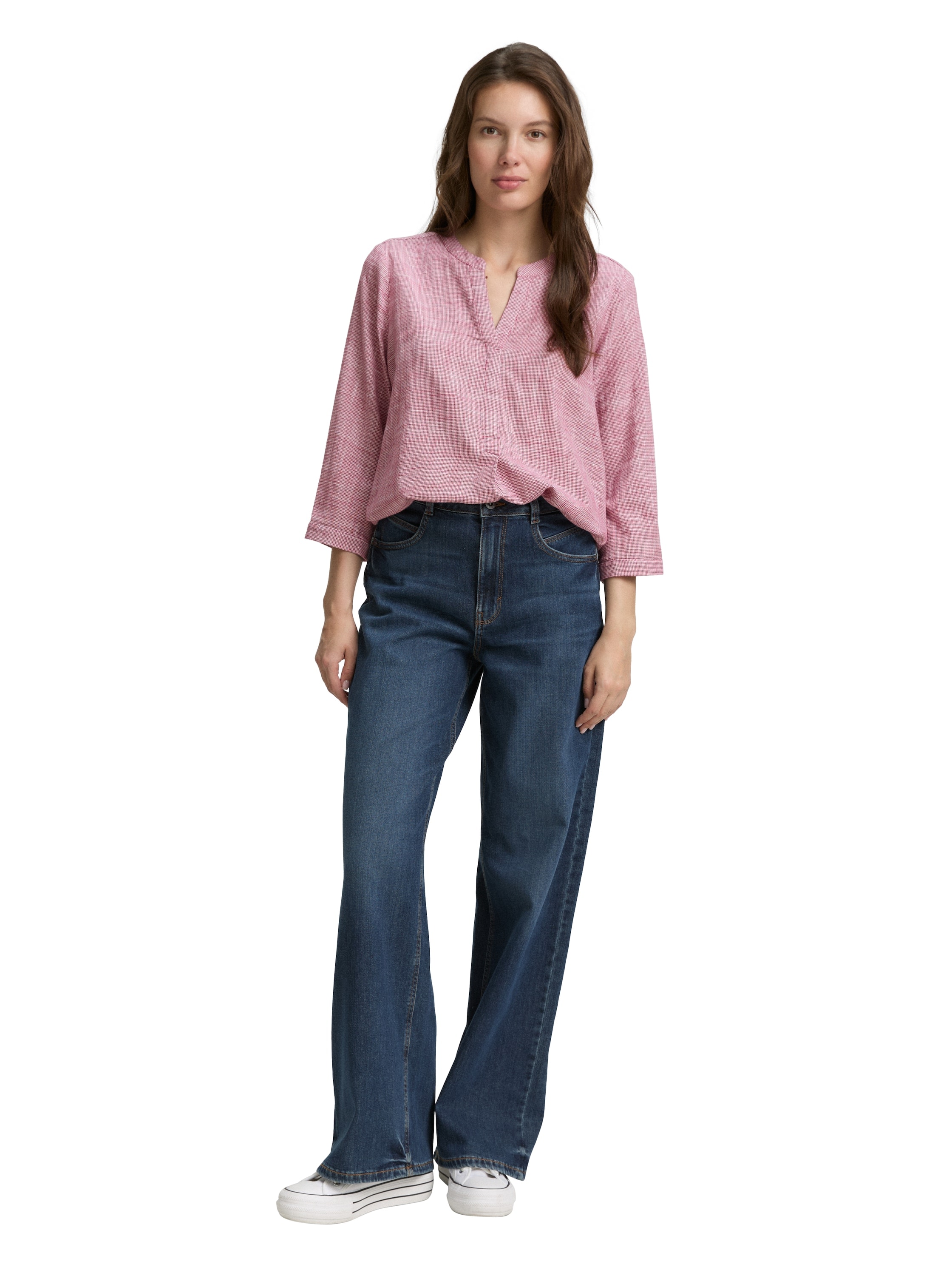 TOM TAILOR Klassische Bluse, mit geschlitztem Rundhalsausschnitt