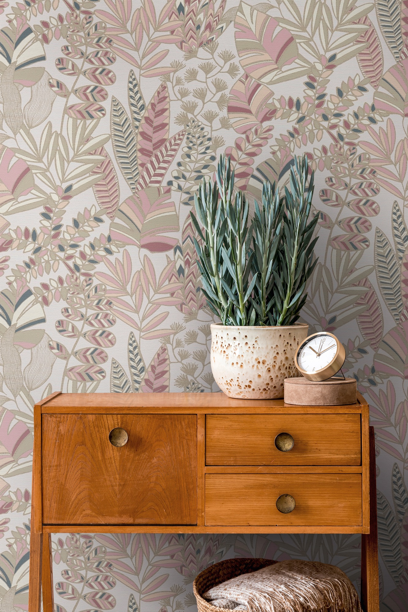 A.S. Création Vliestapete »Antigua Tapete Floral«, matt-gemustert-neutral, Pflanzen Tapete mit Blättern Retro Tapeten Wohnzimmer modern Flur Büro