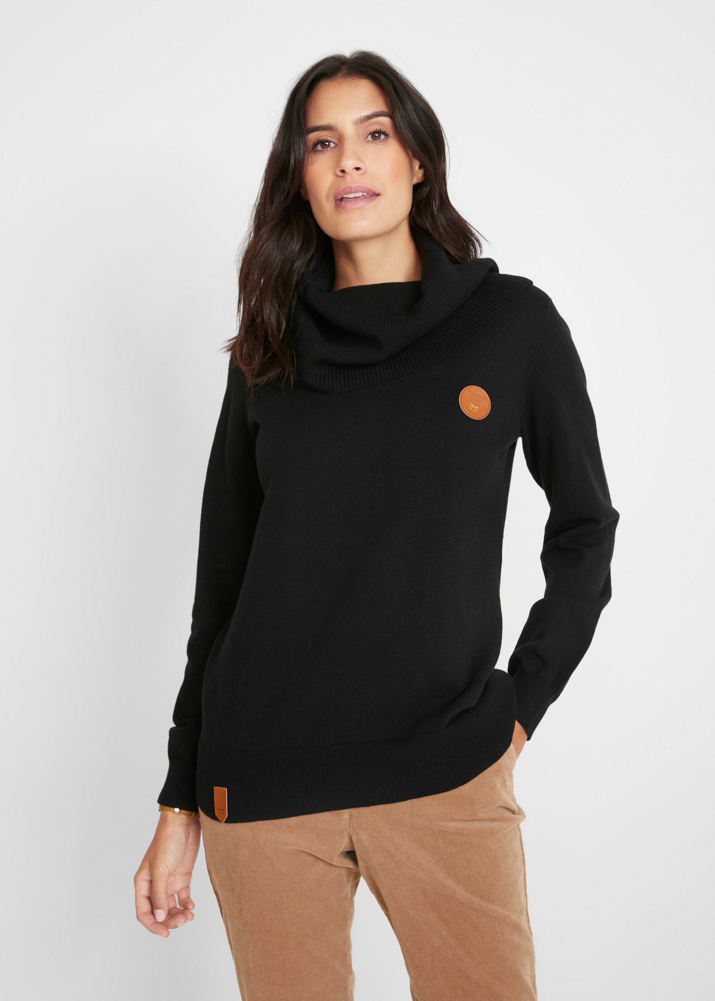 bonprix Strickpullover "Feinstrickpullover mit weitem Kragen" mit Rollkragen, ohne Verschluss, aus Baumwollmischung