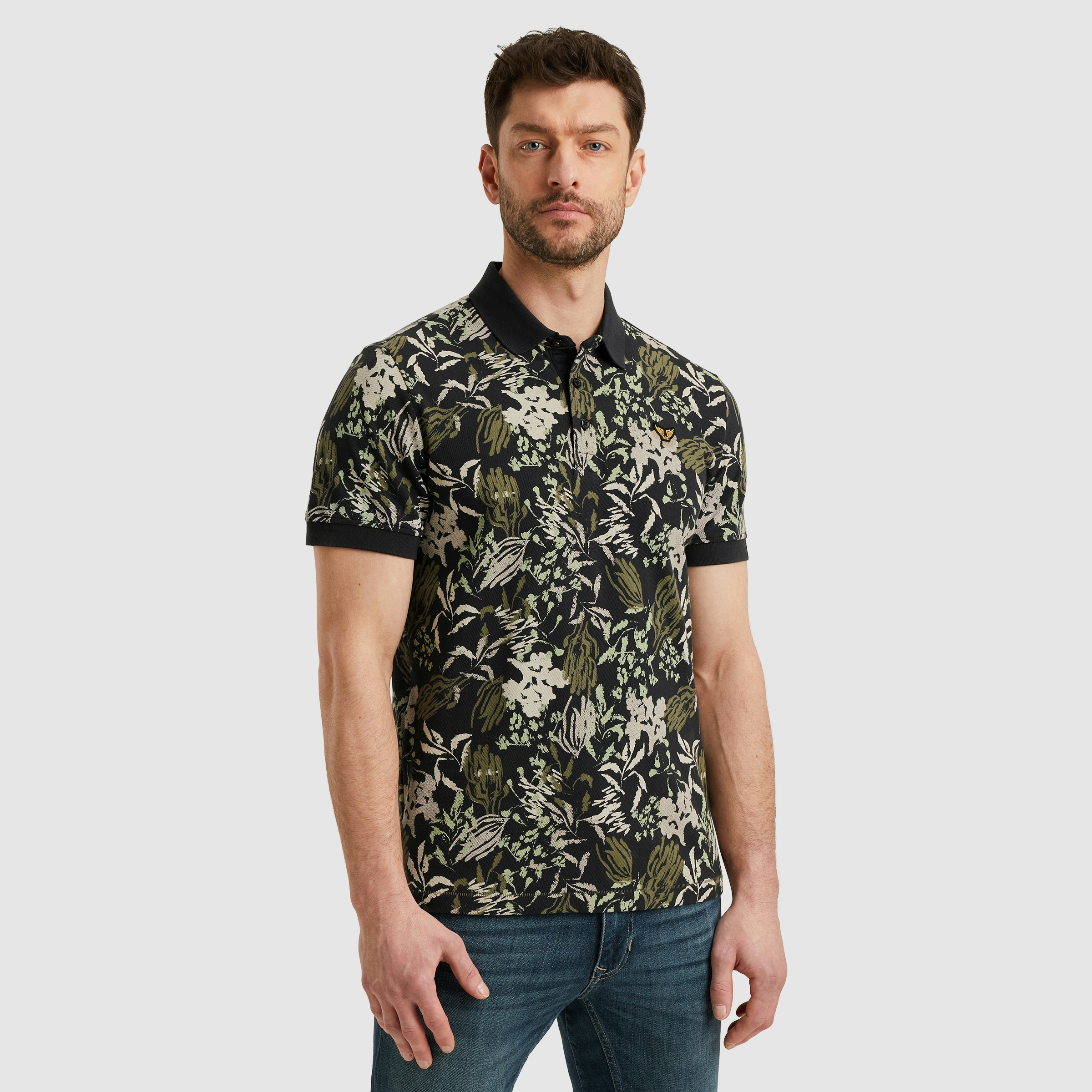 PME LEGEND Poloshirt »Short sleeve polo printed fine pique«, mit floralen Muster