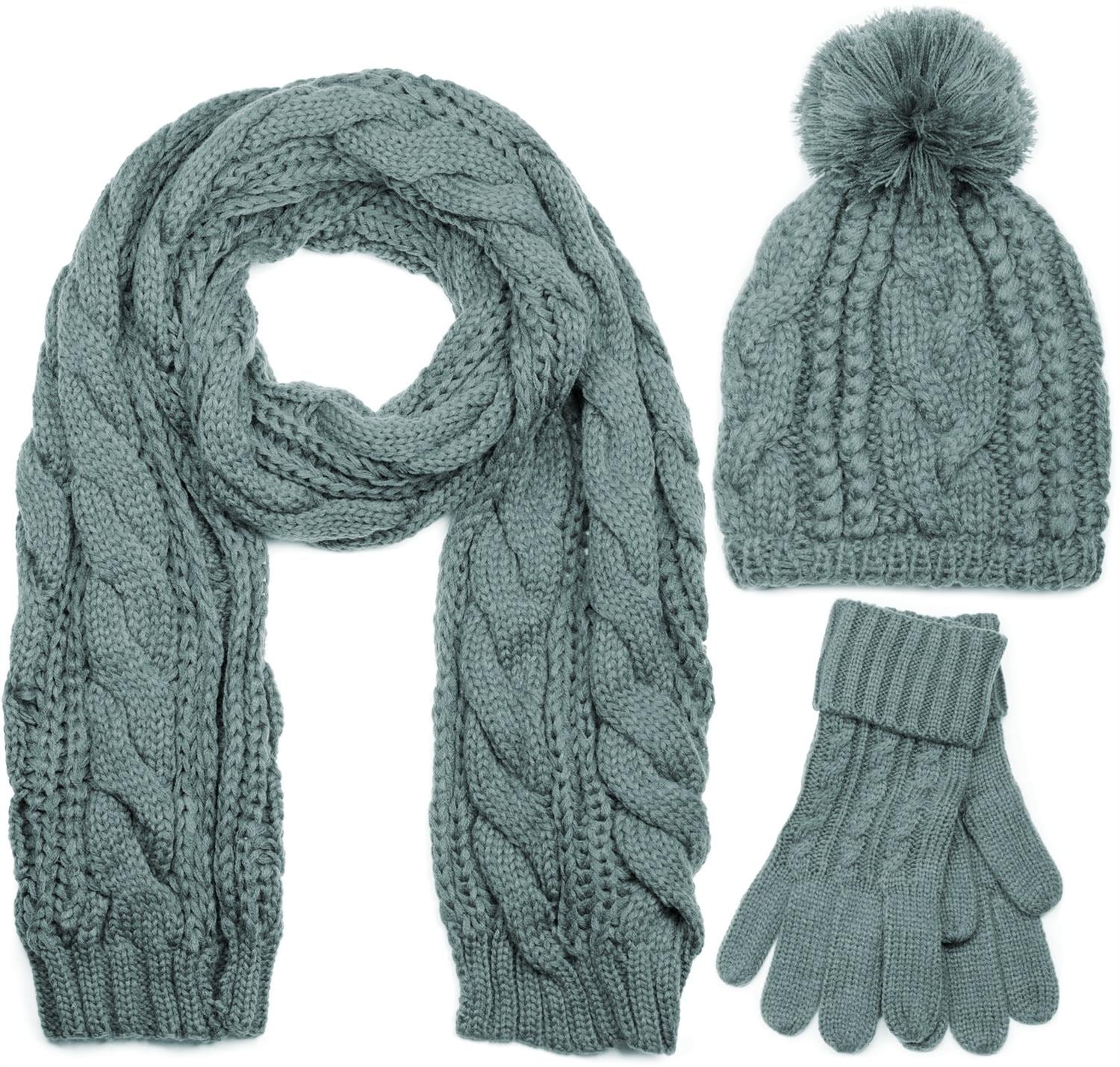styleBREAKER "Strick Schal, Mütze & Handschuh Set mit Zopfmuster" 3 Stk.