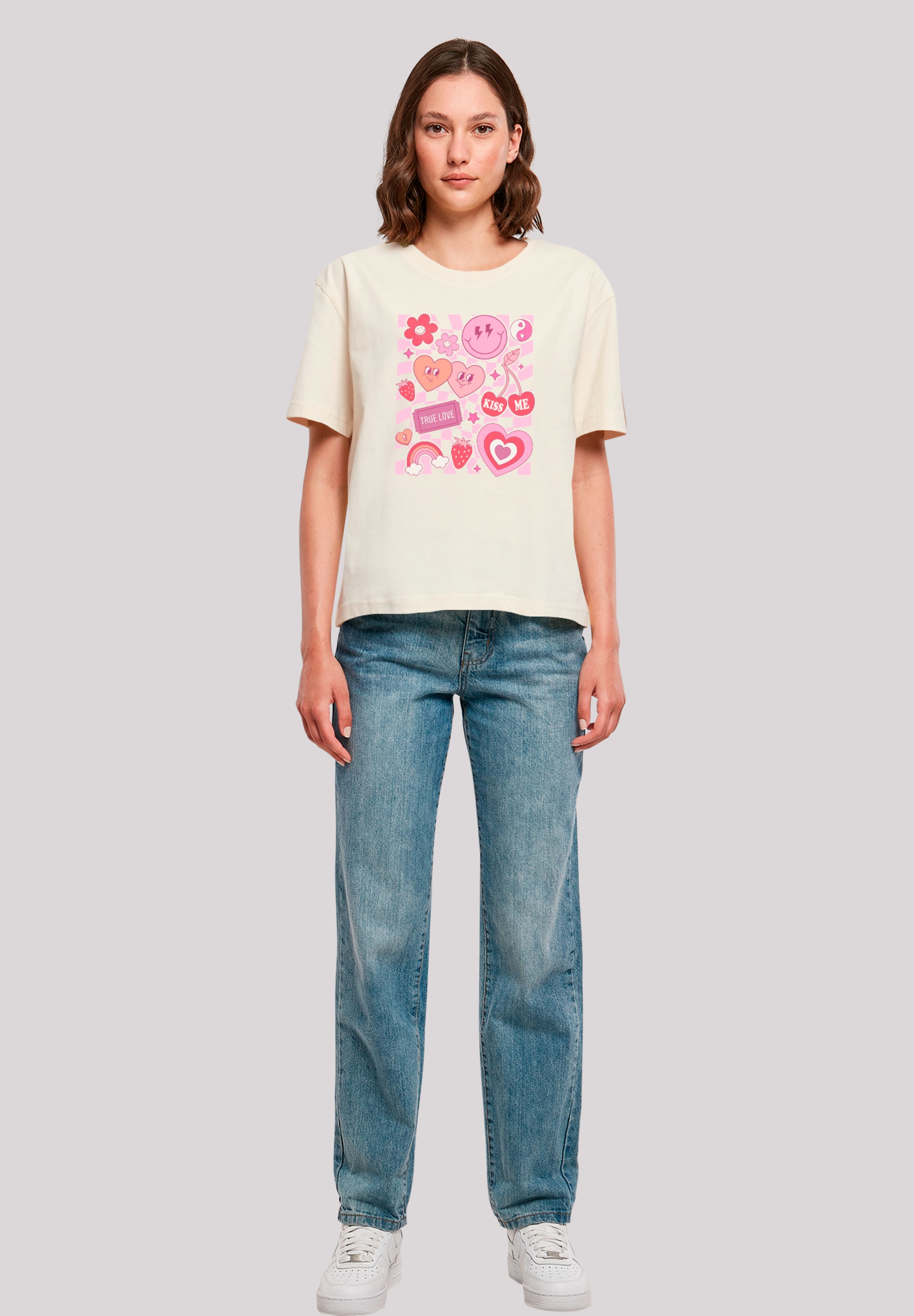 F4NT4STIC T-Shirt »Retro Valentinstag Herz Rainbow Fruits«, Premium Qualität
