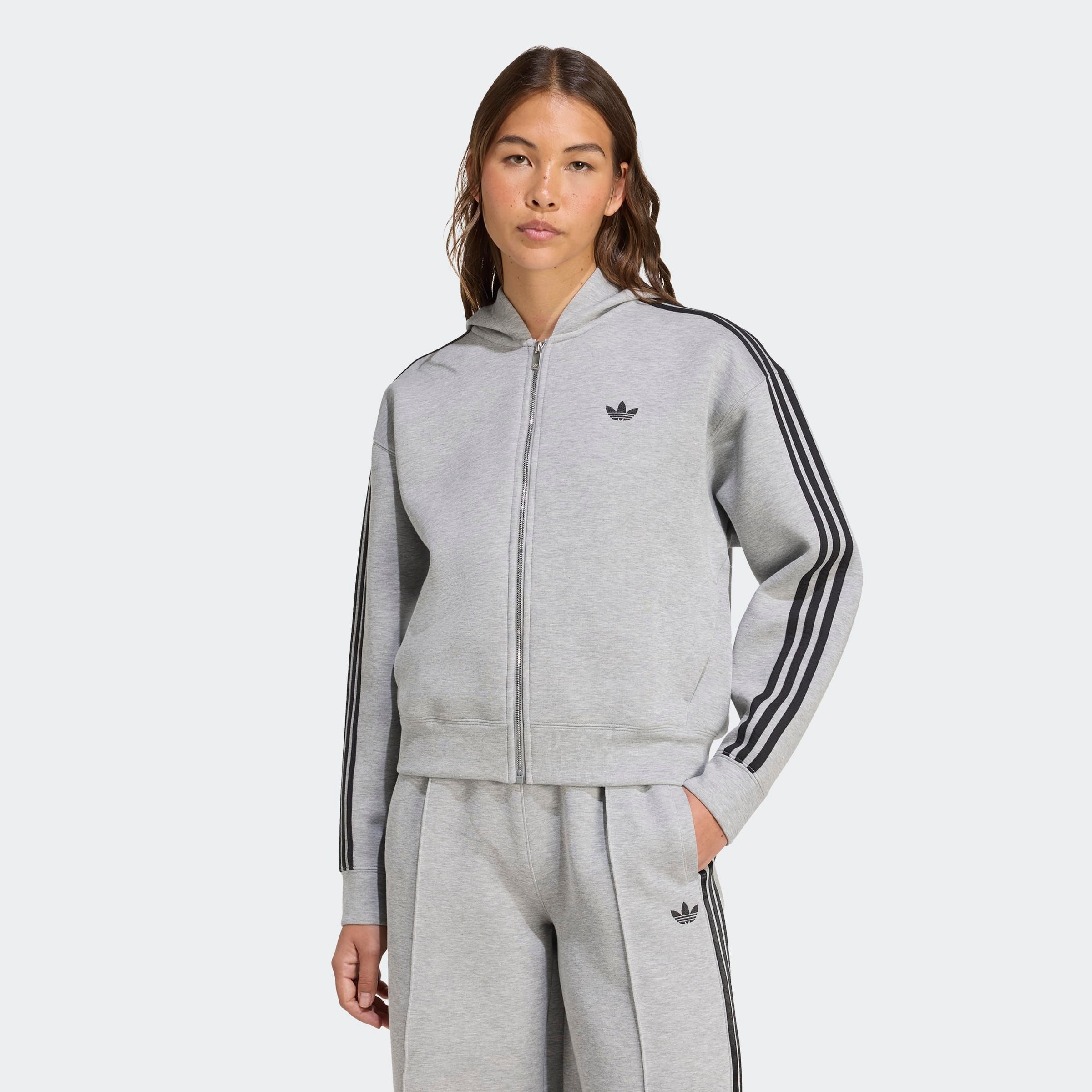 Damen Sweatjacke "SPACER 3S FZ", grau, Gr. M, ADIDAS ORIGINALS, Obermaterial: 53% Baumwolle, 47% Polyester, Sweatjacken, mit Kapuze, aus Baumwolle