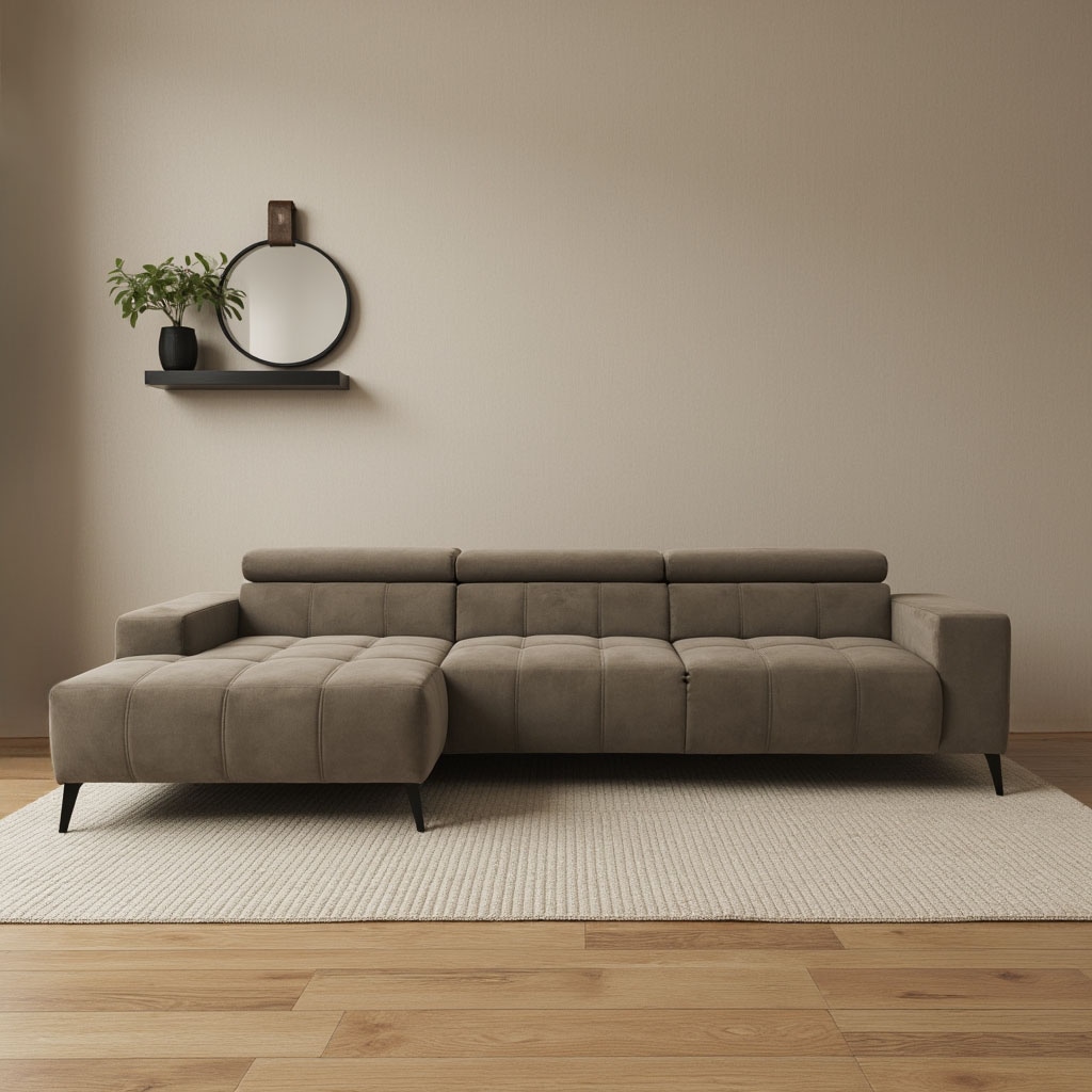 DOMO collection Ecksofa "Trento L-Form, mit Kufenfuß oder Einzelfuß" whlw. verstellbare Kopfteile, passend für gängige Saugroboter