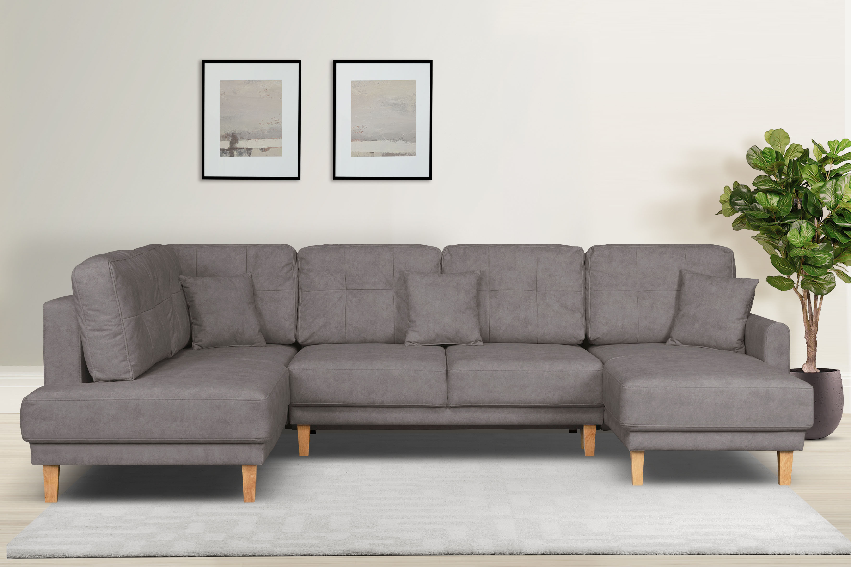 OTTO home Wohnlandschaft "TRIPLO U-Form wahlweise mit Schlaffunktion, B/T/H: 310/192/90 cm" Schlafsofa, auch mit Bettkasten, Steppung im Rückenkissen