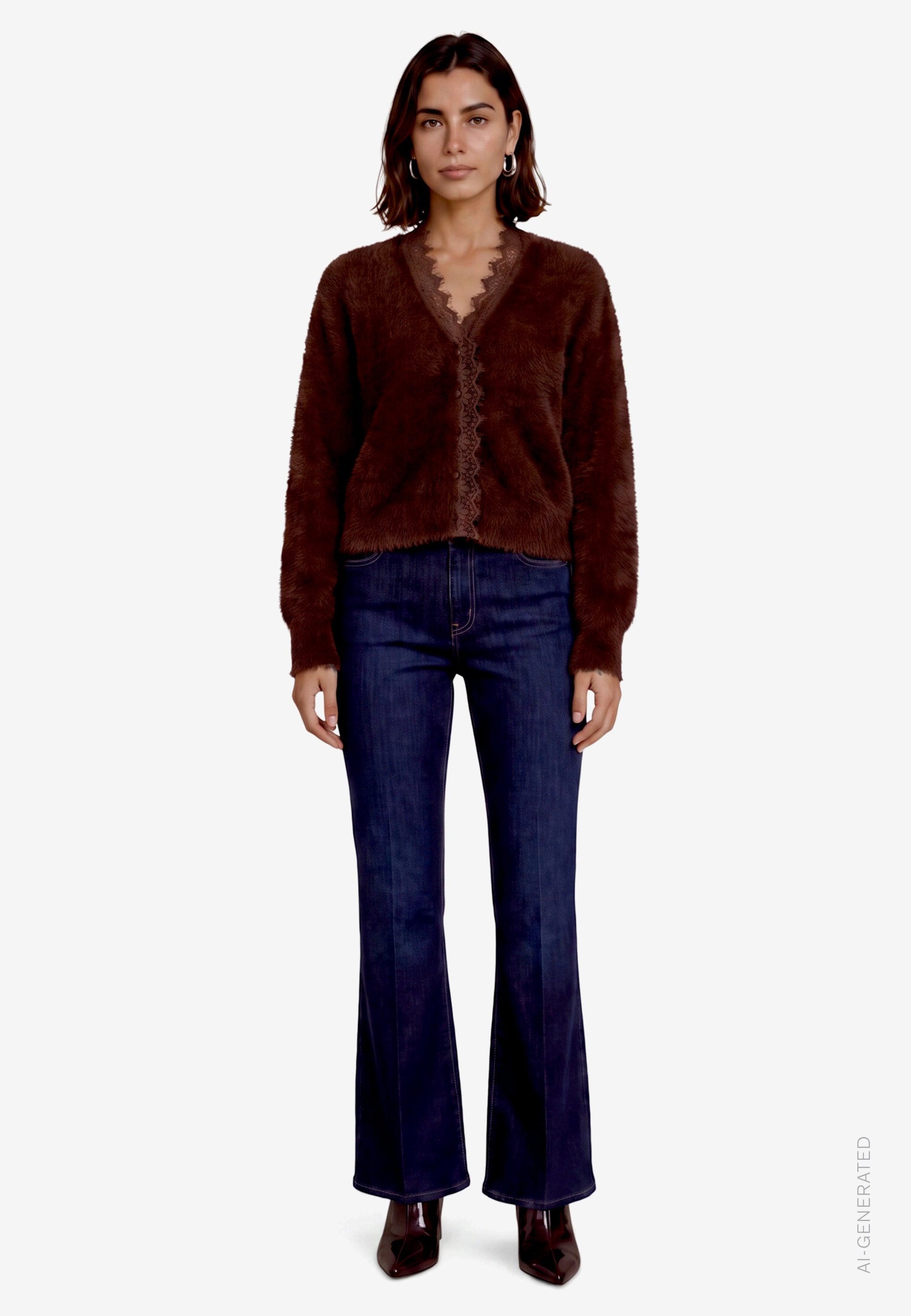 Zero Strickpullover Flauschige Strickjacke mit Spitze