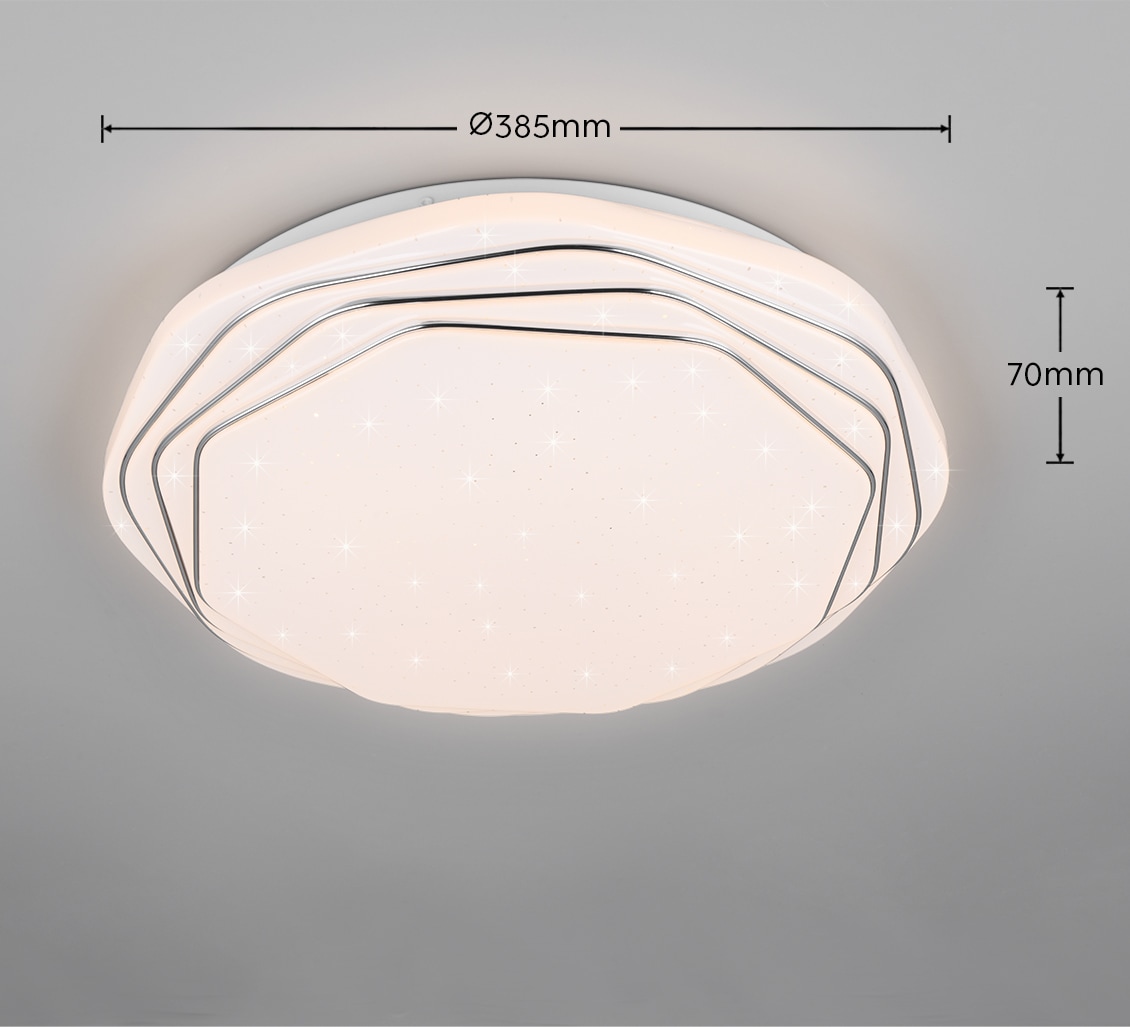 REALITY Leuchten LED Deckenleuchte »DIZZY, LED Deckenlampe mit Fernbedienung und Starlight Cover, Ø 38cm« LED-Board 1 Stk. Farbwechsler | warmweiß - kaltweiß CCT 2700-6500K warmweiß - kaltweiß, dimmbar LED 22W 2600 Lumen
