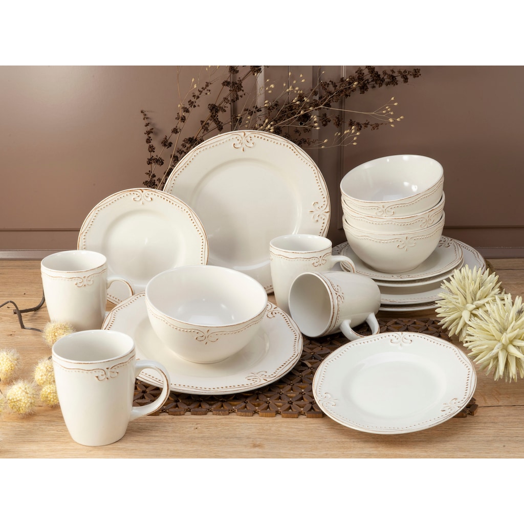 CreaTable Kombiservice »Geschirr-Set, Service Romantic Vintage«, (Set, 16 tlg., Kaffeeservice und Tafelservice im Set, für 4 Personen)