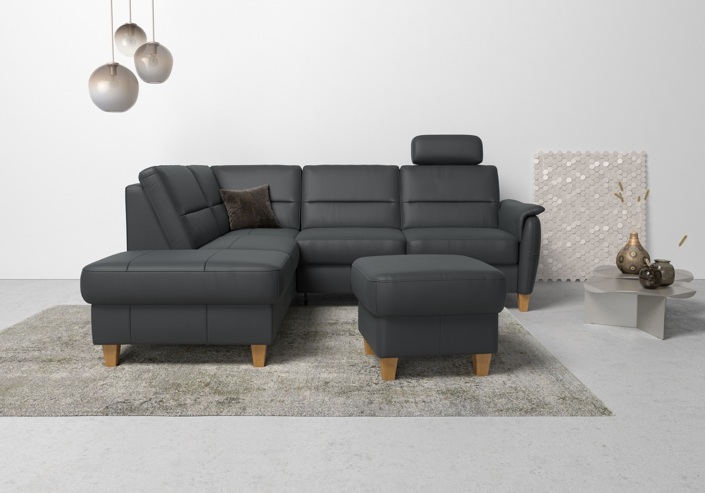 Ecksofa HOME AFFAIRE "Palmera L-Form, B: 236 cm", schwarz, B:236cm H:89cm T:212cm, Luxus-Microfaser (100% Polyester);Struktur (100% Polyester);Luxus-Microfaser in Lederoptik (100% Polyester), Sofas, Ecksofa, optional Bettfunktion & Bettkasten, Federkern 10