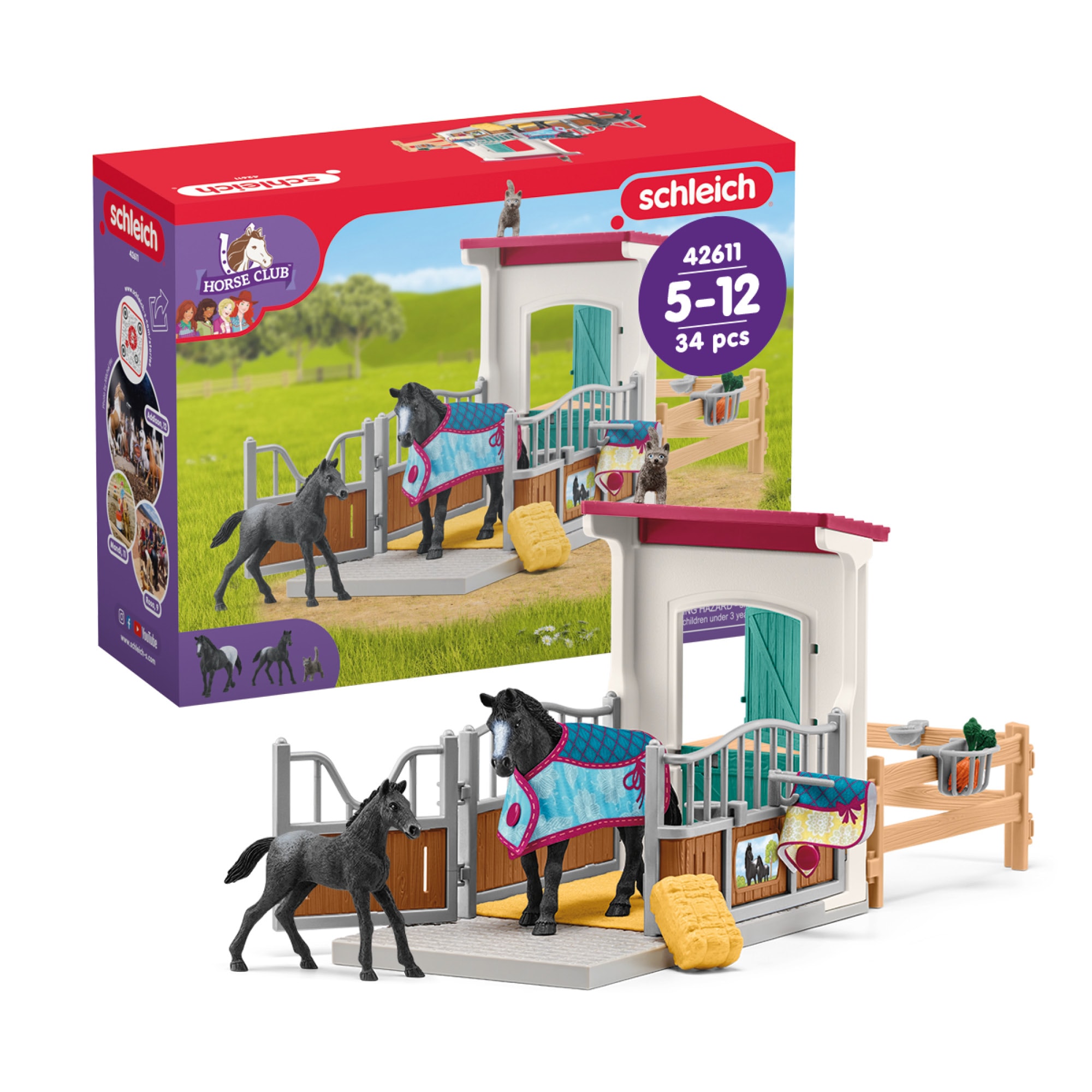 Schleich® Spielwelt »HORSE CLUB, Pferdebox mit Stute und Fohlen (42611)«