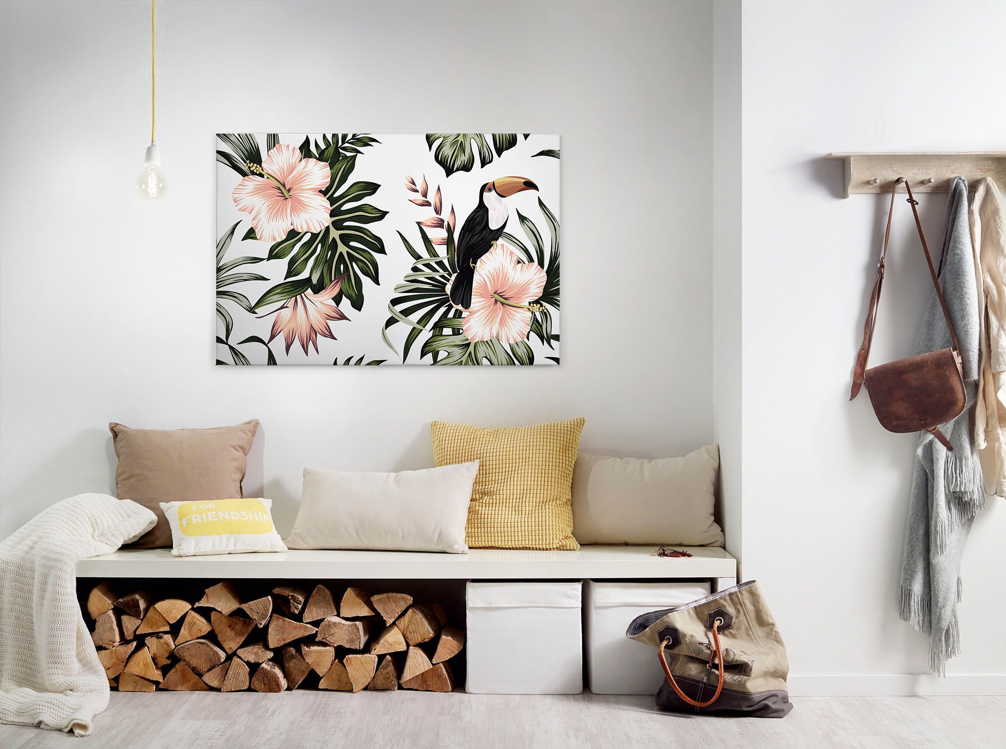 Leinwandbild »Toucan«, Blumen, (1 St.), Palmenblätter Hibiskus Dschungel Keilrahmen