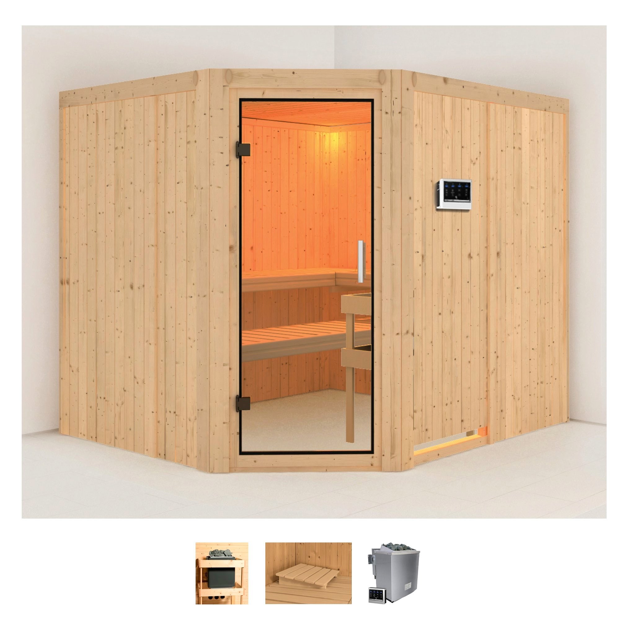 Karibu Sauna "Marit" Set, Ofen 9 kW Bio externe Strg easy