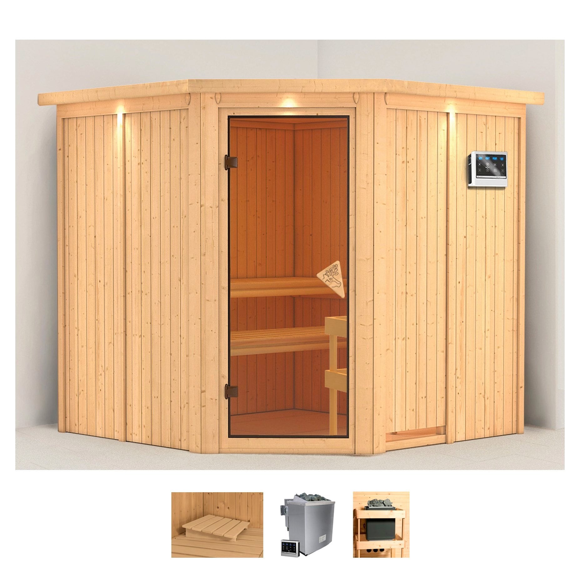 Karibu Sauna "Jarin" Set, Ofen 9 kW Bio externe Strg easy