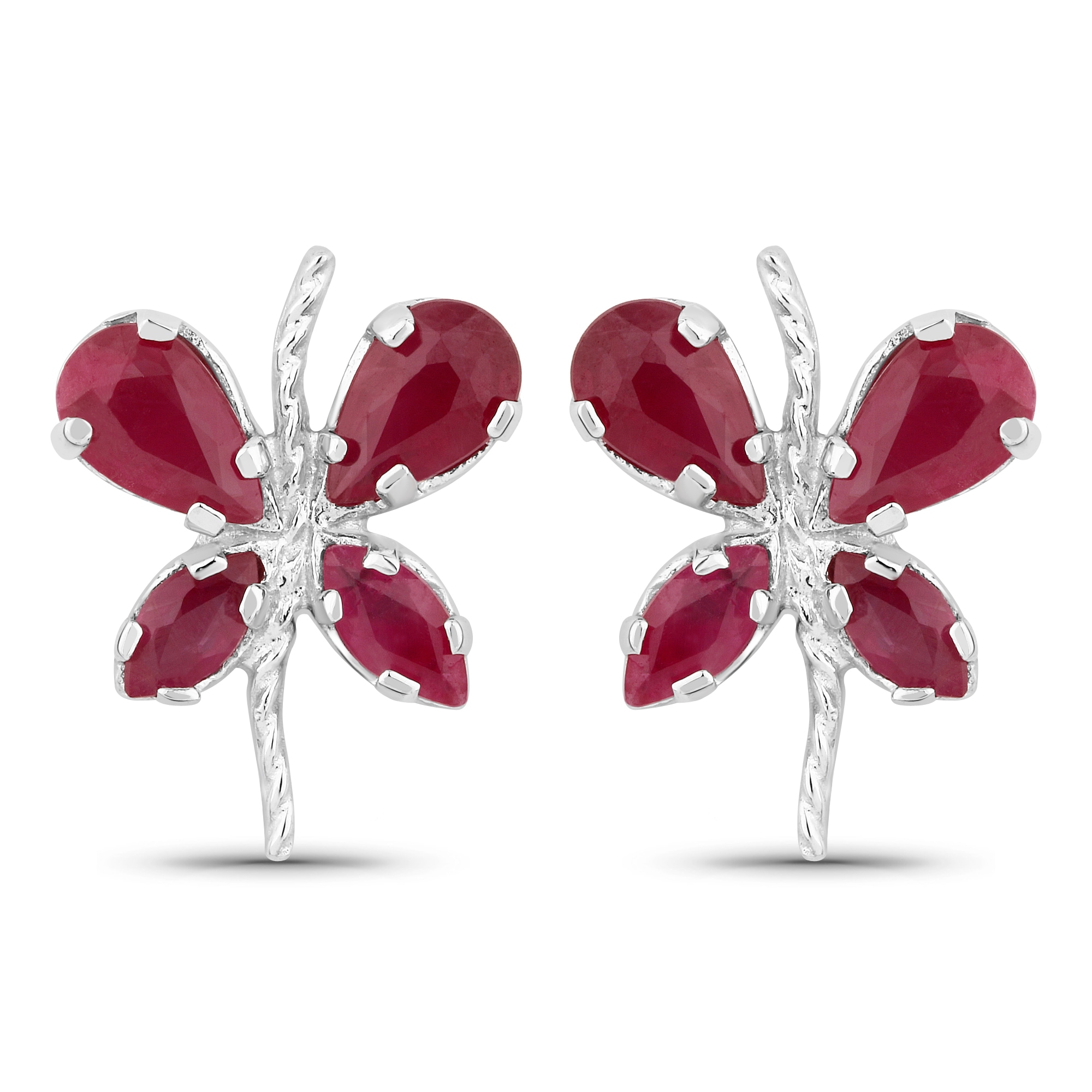 Paar Ohrstecker VIRA JEWELS "Silber 925 rhodiniert Schmetterling-Motiv mit echtem Rubin", weiß (weiß, rot), Ohrringe, Damen, one-size, 1,36, Silber 925 (Sterlingsilber)