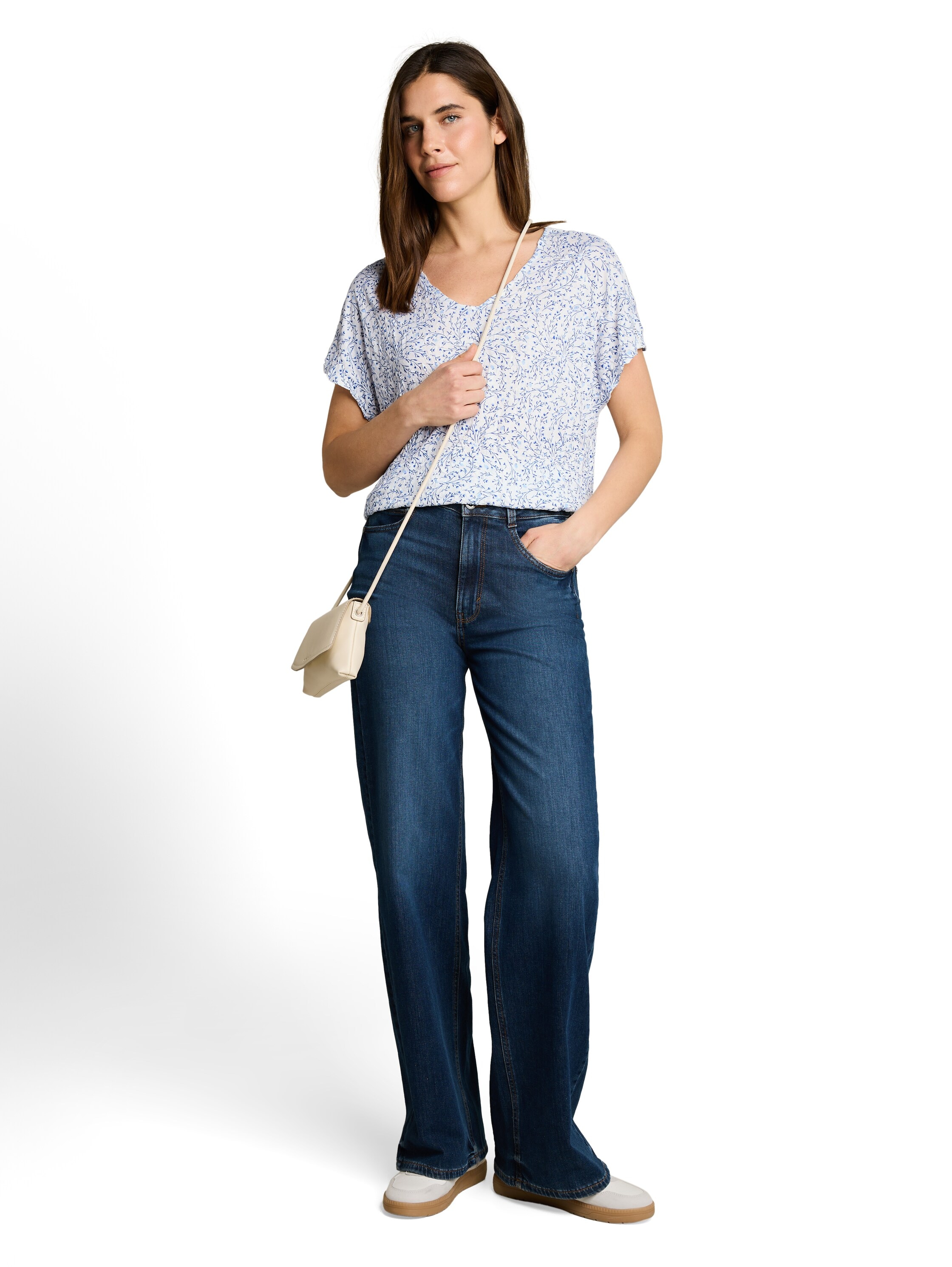 TOM TAILOR Kurzarmshirt Sommershirt mit Allover-Muster und V-Ausschnitt