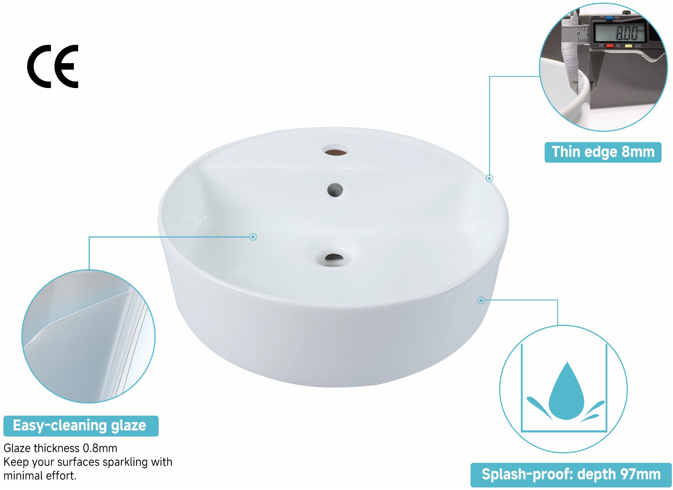 welltime Aufsatzwaschbecken »RONDO«, NANO Glasur