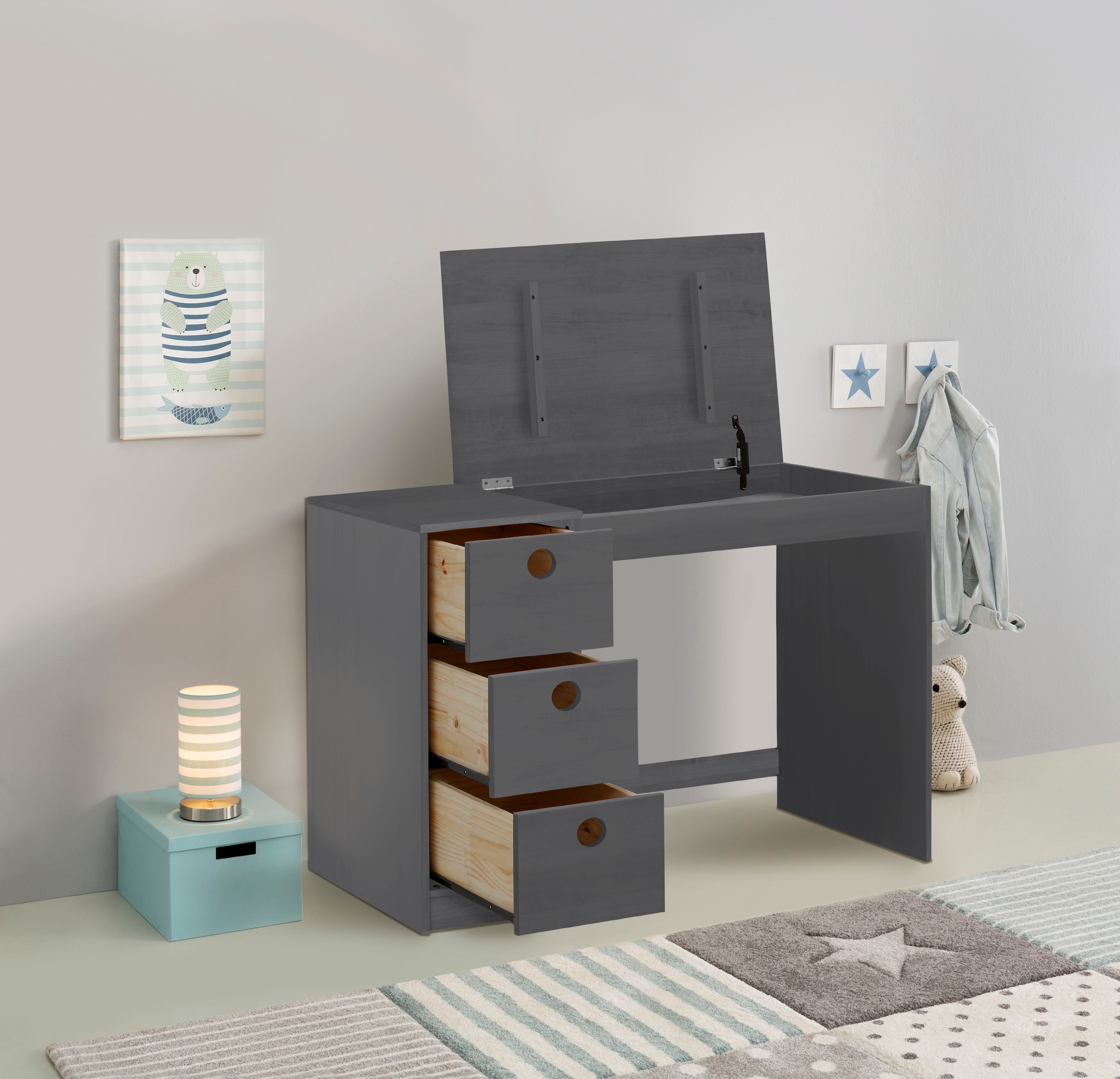 OTTO home Kinderschreibtisch "Alpi" Kiefernholz, Wangengestell, mit 3 Schub günstig online kaufen