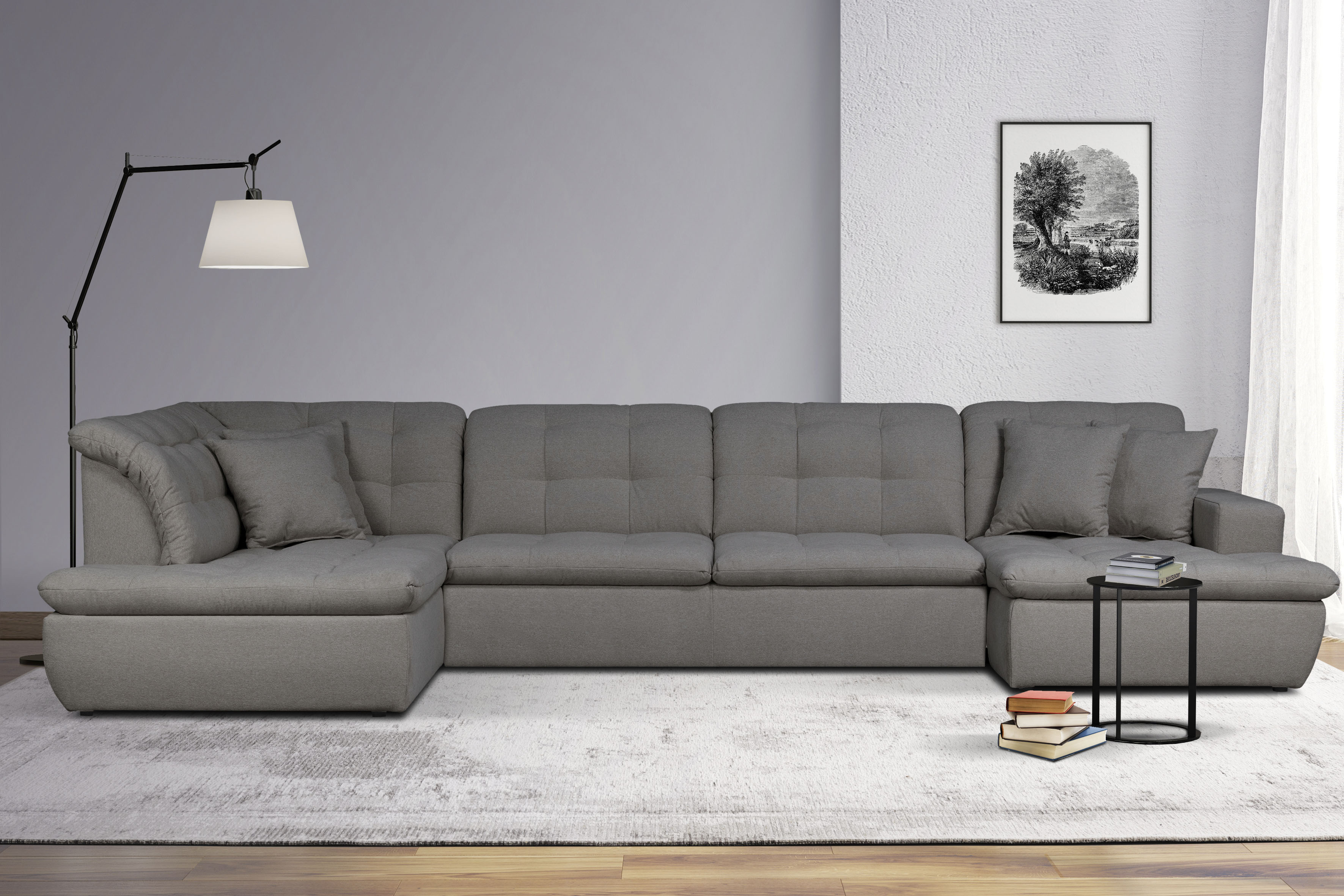 Home affaire Wohnlandschaft "BRISBANE NEU U-Form" mit feiner Steppung, Matten-Optik, incl. Zierkissen
