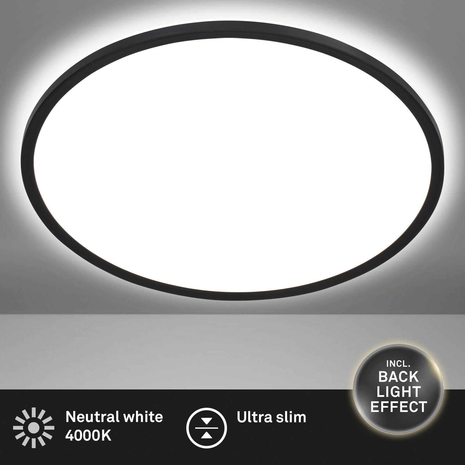Briloner Leuchten LED Panel »7157415 SLIM«, Leuchtmittel LED-Board | LED fest integriert, Deckenlampe, 42x2,9cm, Schwarz, 22W, Wohnzimmer, Schlafzimmer, Küche