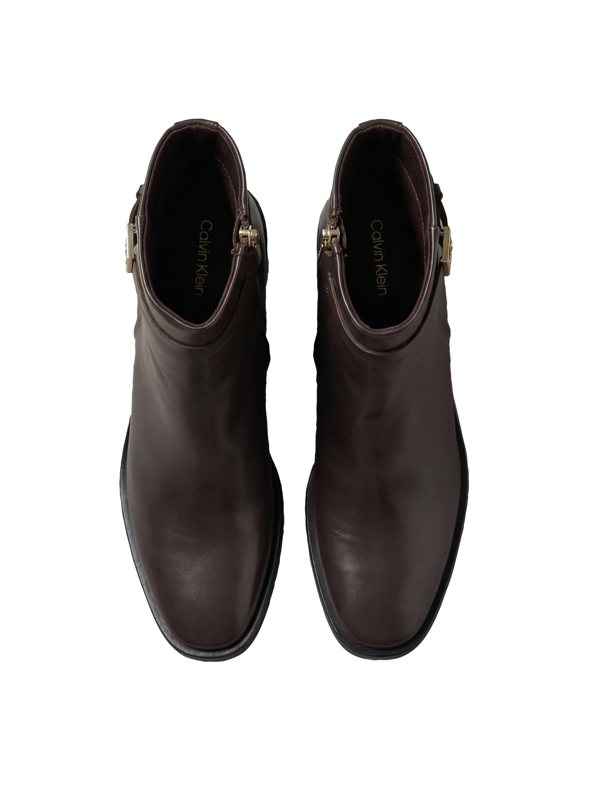 Calvin Klein Stiefelette »BLOCK HEEL ANK BOOT  LTH HDW«  Ankle Boots mit CK-Schnalle, eckige Schuhspitze und Reißverschluss