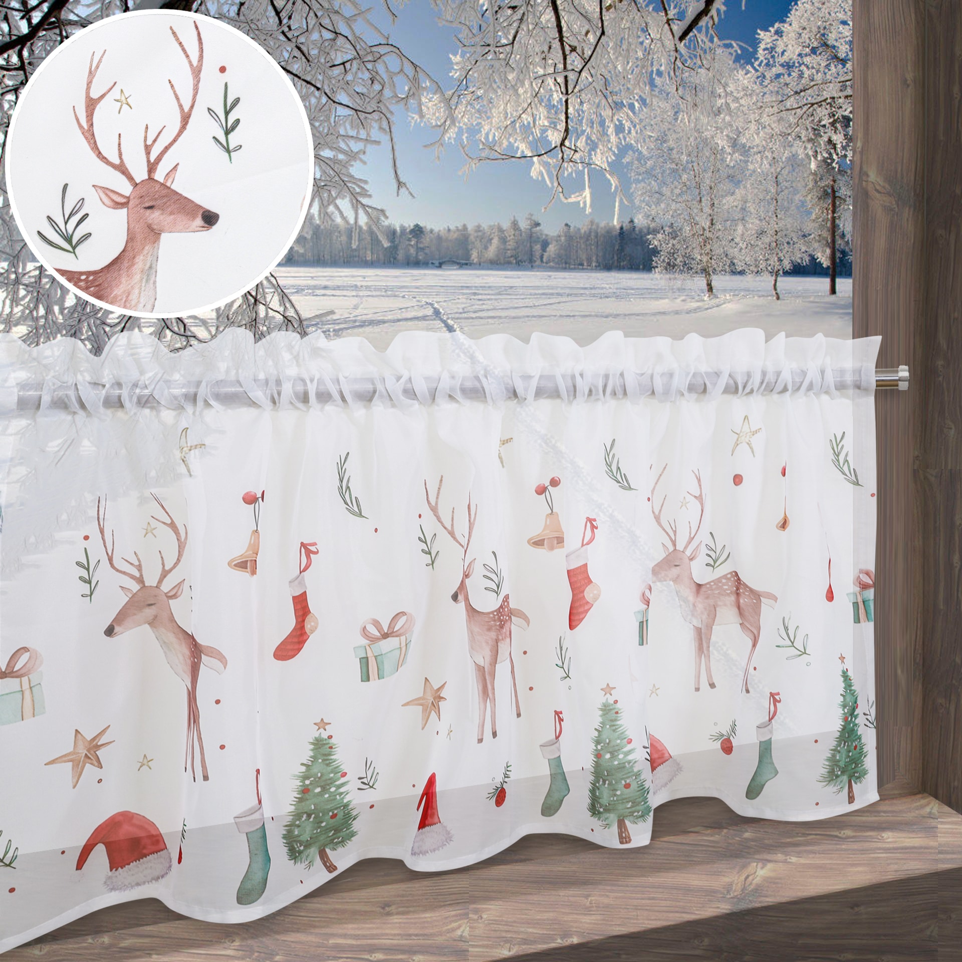 Scheibengardine OTTO HOME, B:120cm H:30cm, bunt, Polyester, Gardinen, "Olwyn", weihnachtlich, transparent, bedruckt, schöne Haptik
