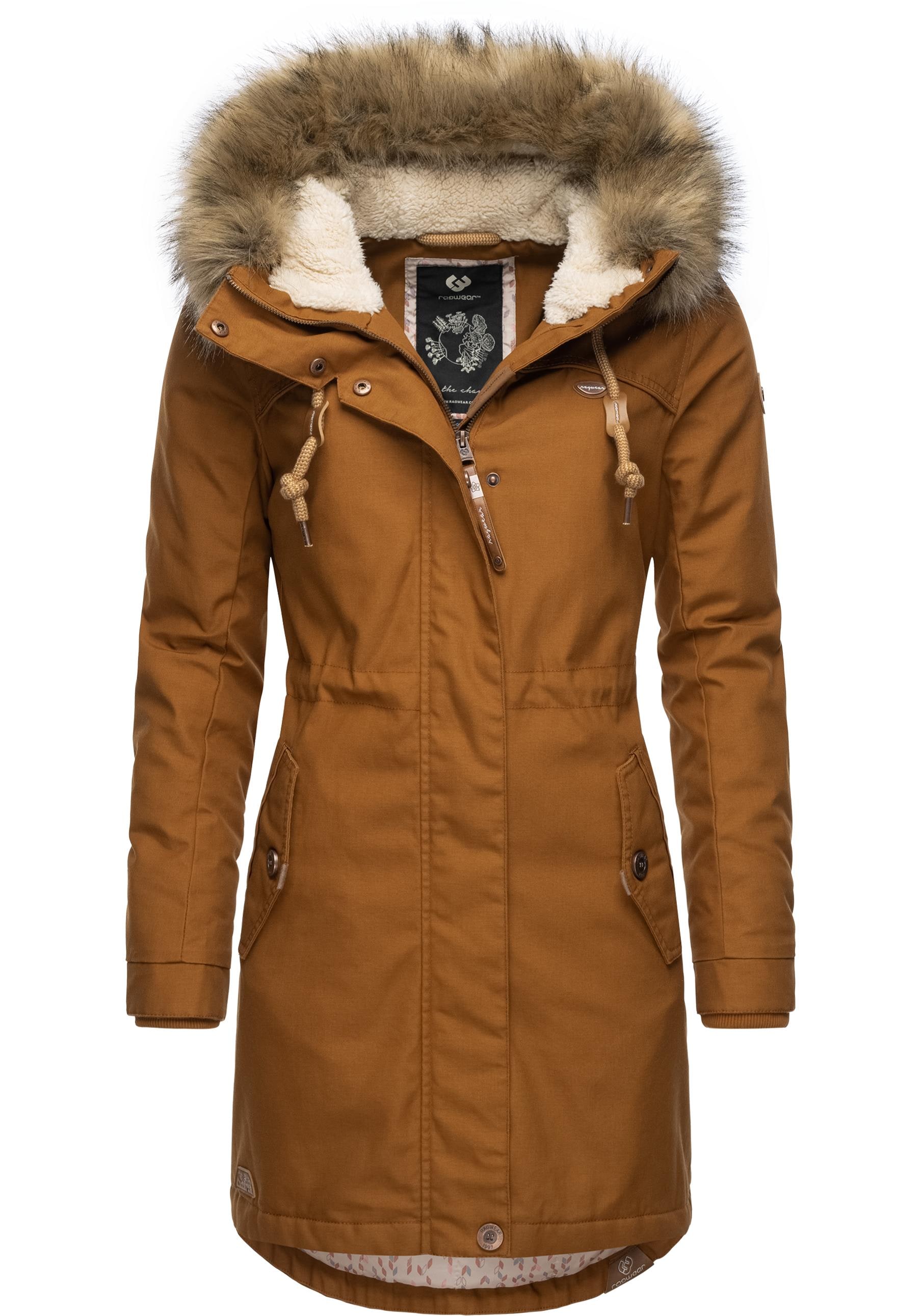 Ragwear Winterjacke "Tawny", mit Kapuze, stylischer Winterparka mit großer Kapuze und Kunstfellkragen