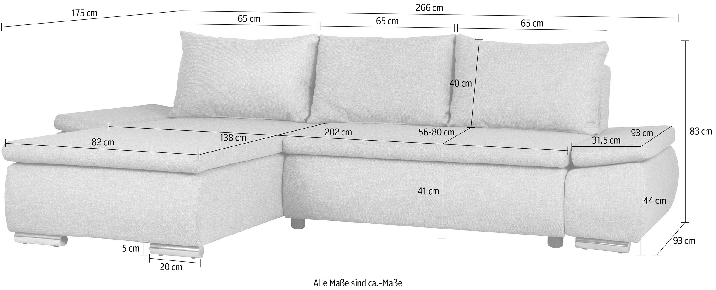 Home affaire Ecksofa »Acra L-Form«, mit Bettfunktion und Bettkasten, in Mattenoptik