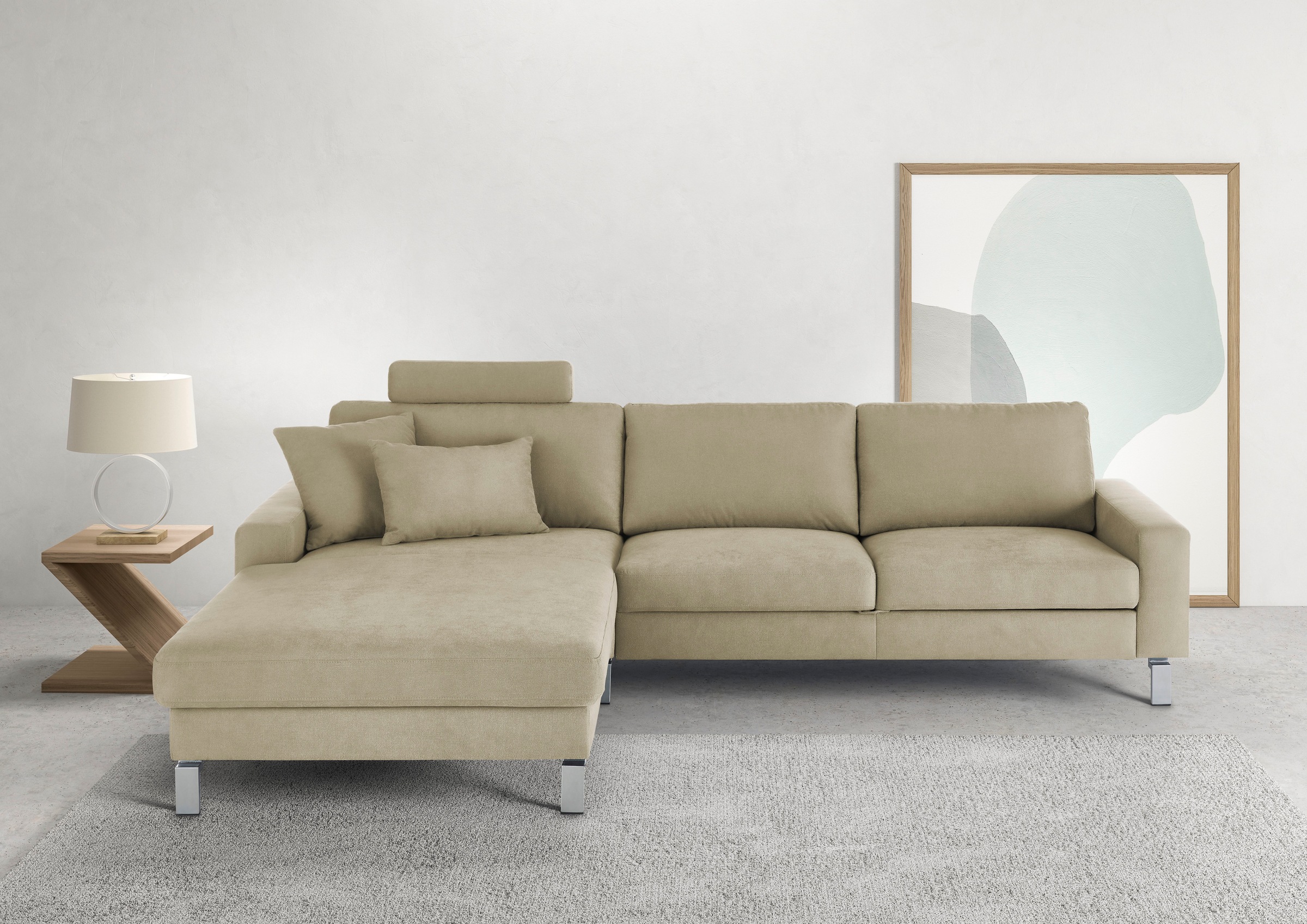 3C Candy "Lecce, wahlweise PUR-Schaumstoff oder Tonnentaschenfederkern" Bett im 2,5-Sitzer, teilmotorische Schlaffunktion im Longchair, L-Form