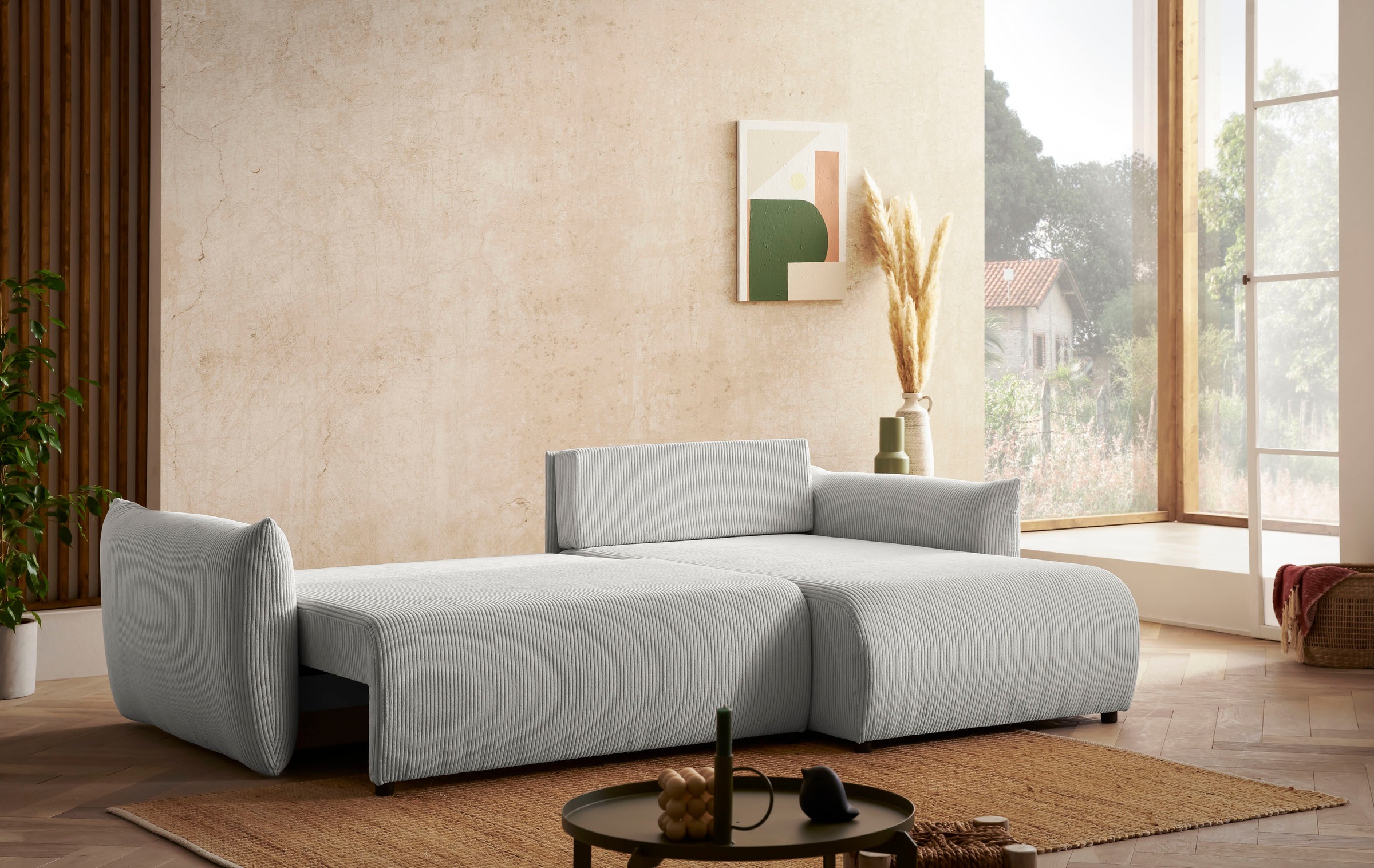 Home affaire Ecksofa "MAVAS Schlafsofa mit Bettkasten, L-Form," ca.257/127c günstig online kaufen