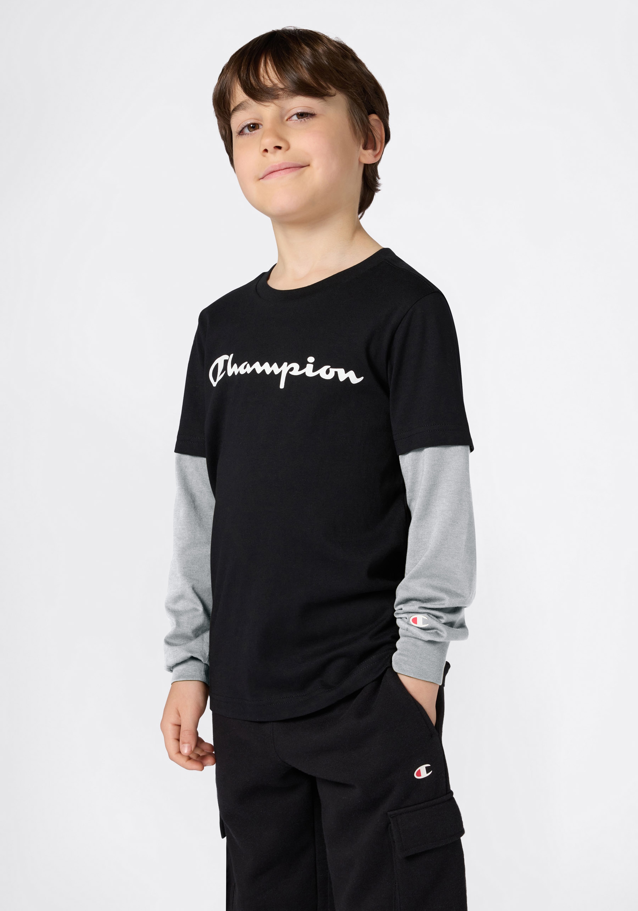Champion Langarmshirt "SPORTWEAR LONG SLEEVE Standard Fit" für Kinder, mit Rundhalsausschnitt, aus Baumwolle, normale Länge