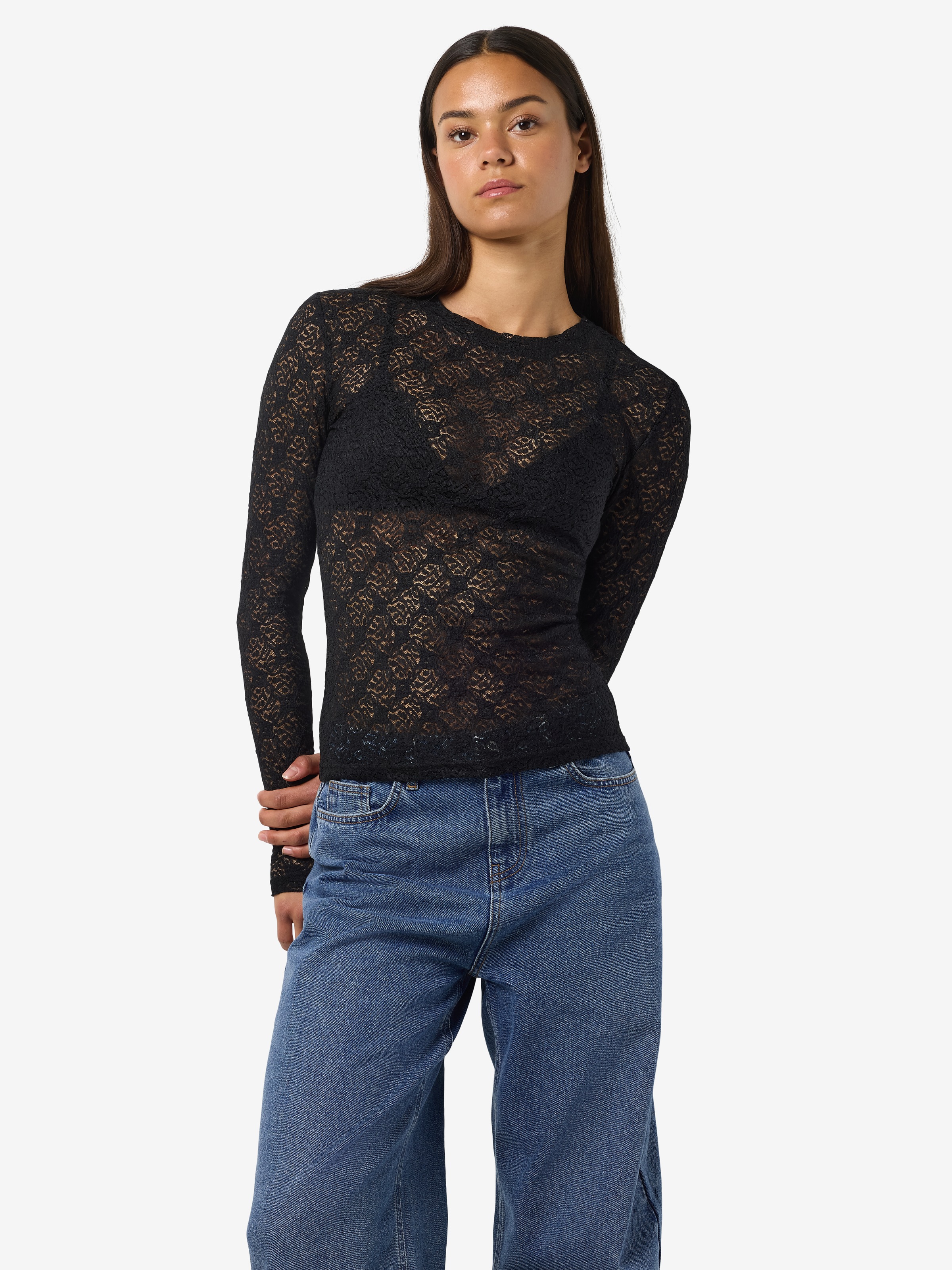 Noisy may Spitzenshirt "NMJUDITH L/S LACE TOP NOOS" Kunstfaser, regular fit günstig online kaufen