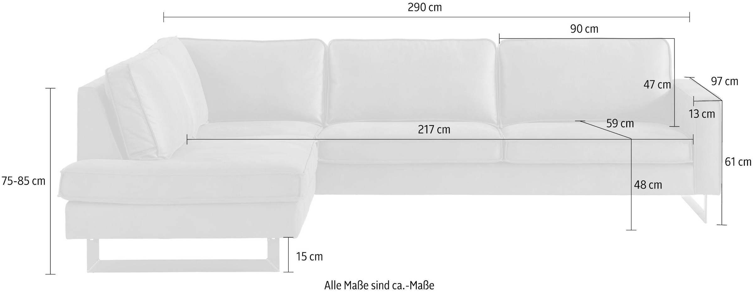 Places of Style Ecksofa »Pinto, 290 cm, Ottomane links / rechts«, Cord, Feincord, Luxus-Microfaser Leder und Chenille