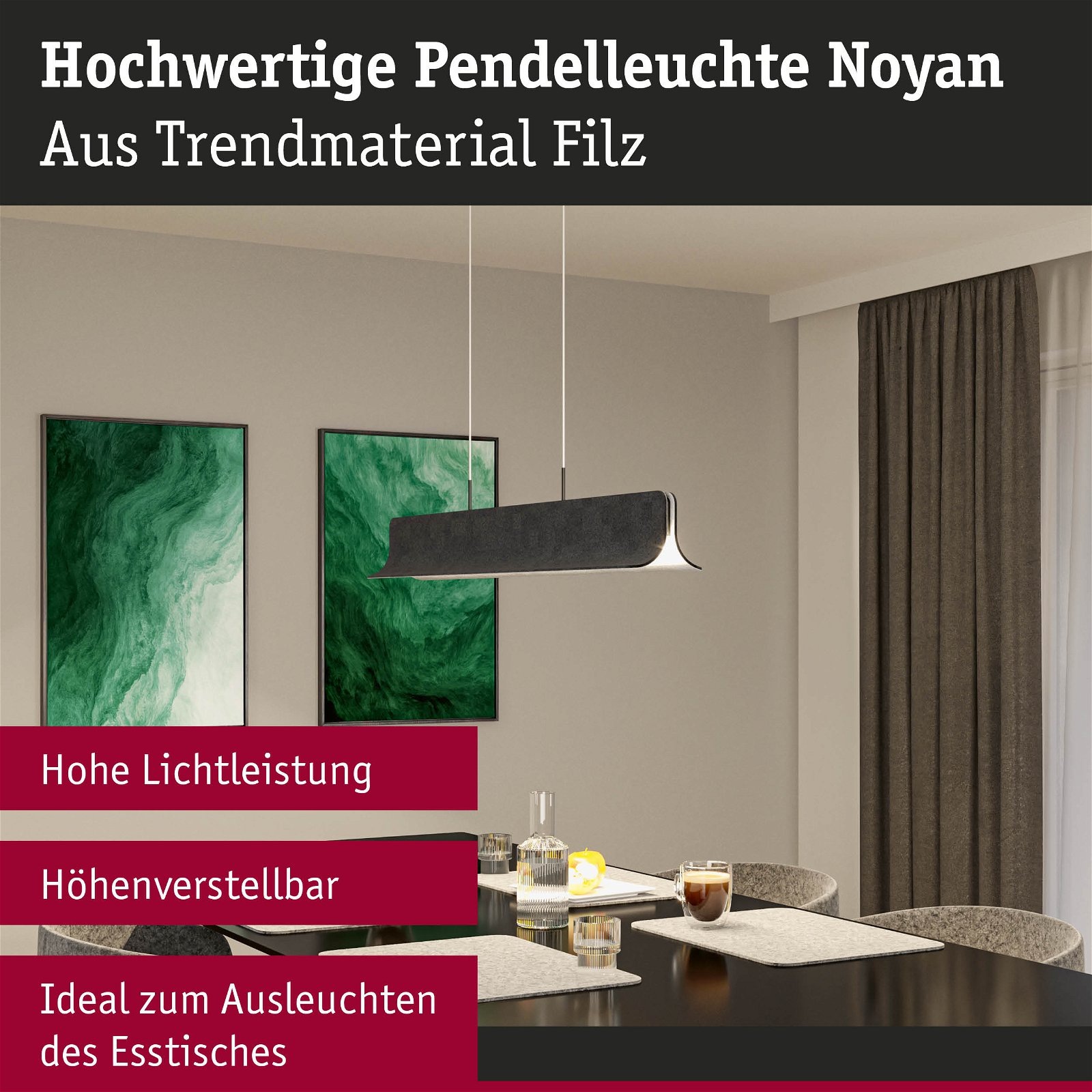 Paulmann LED Pendelleuchte »Noyan 3-Step-Dimmbar 2x24W Anthrazit«, 2 flammig, 3-Stufen-Dimmbar