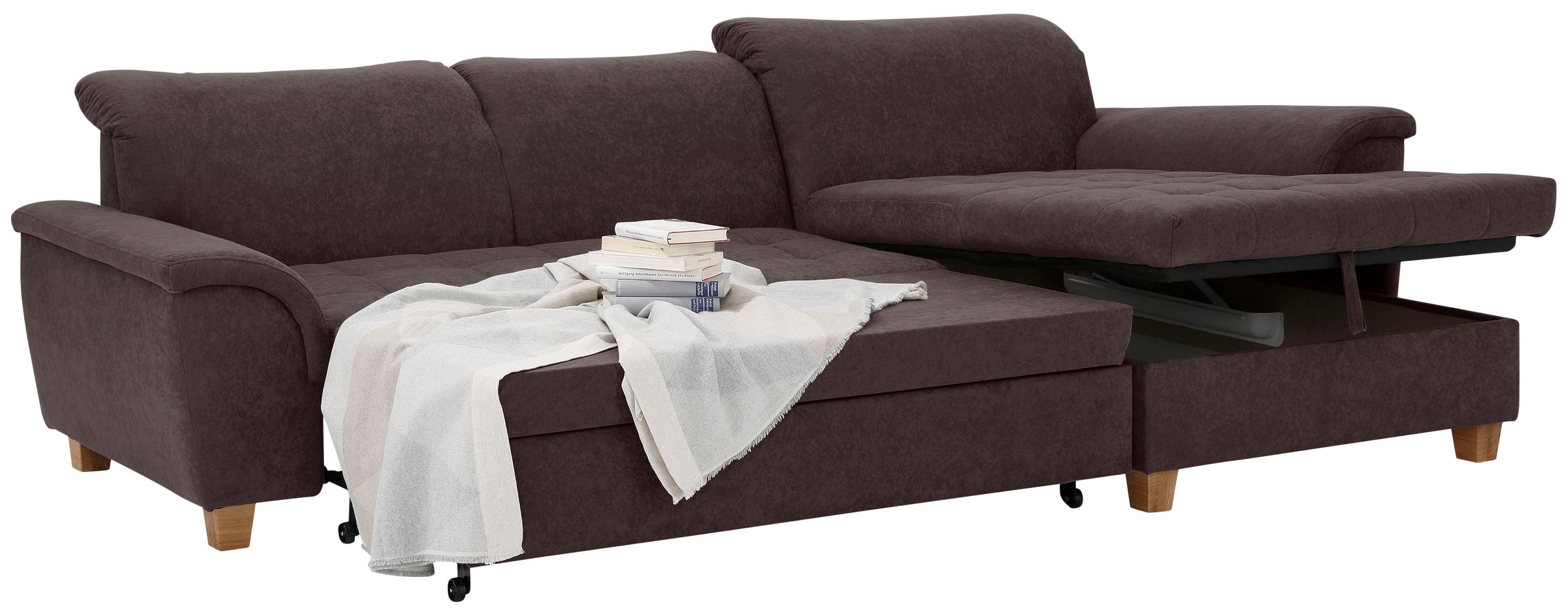 Ecksofa HOME AFFAIRE "Lyla fester Sitzkomfort, bequeme Armlehnen, Breite 279cm, L-Form", braun, B:279cm H:81cm T:170cm, Sofas, Ecksofa, mit Recamiere, wahlweise mit Rückenfunktion und zusätzlich mit Bett 7