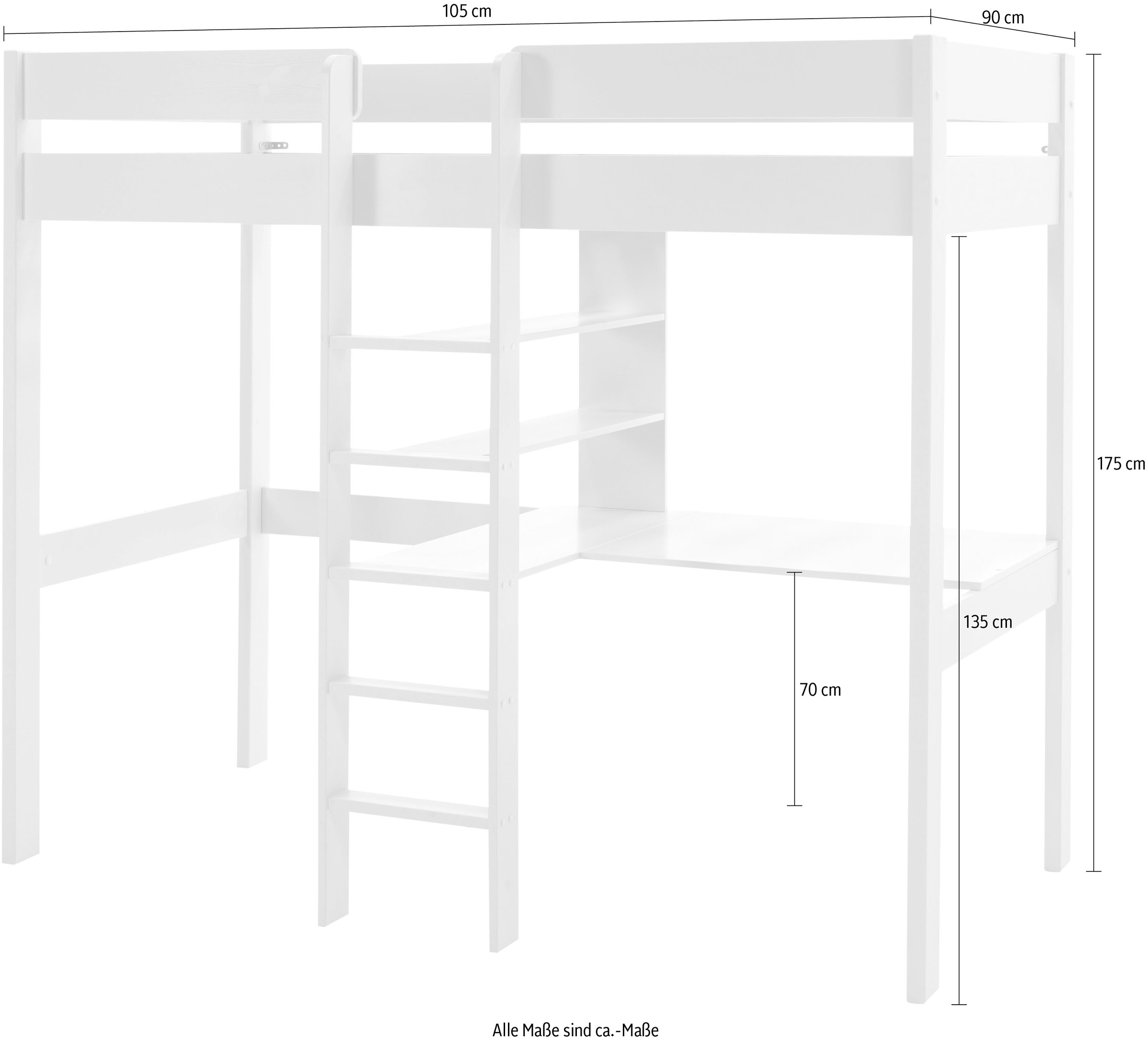 Vipack Hochbett »Pino«, (Made in Europe), mit Schreibplatte und Regal