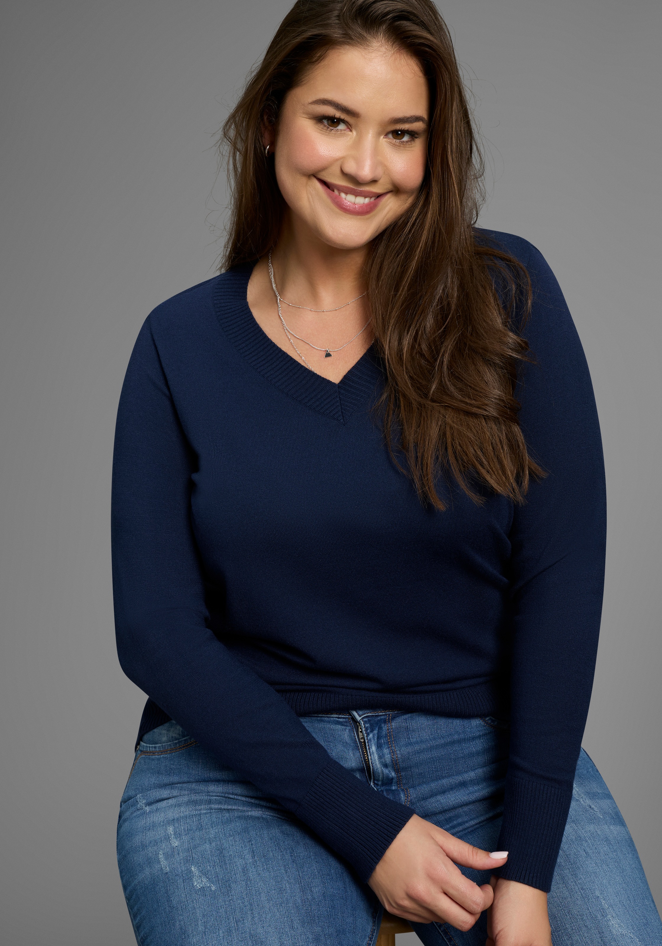 Laura Scott CURVE Strickpullover, mit V-Ausschnitt - GROSSE GRÖSSE günstig online kaufen