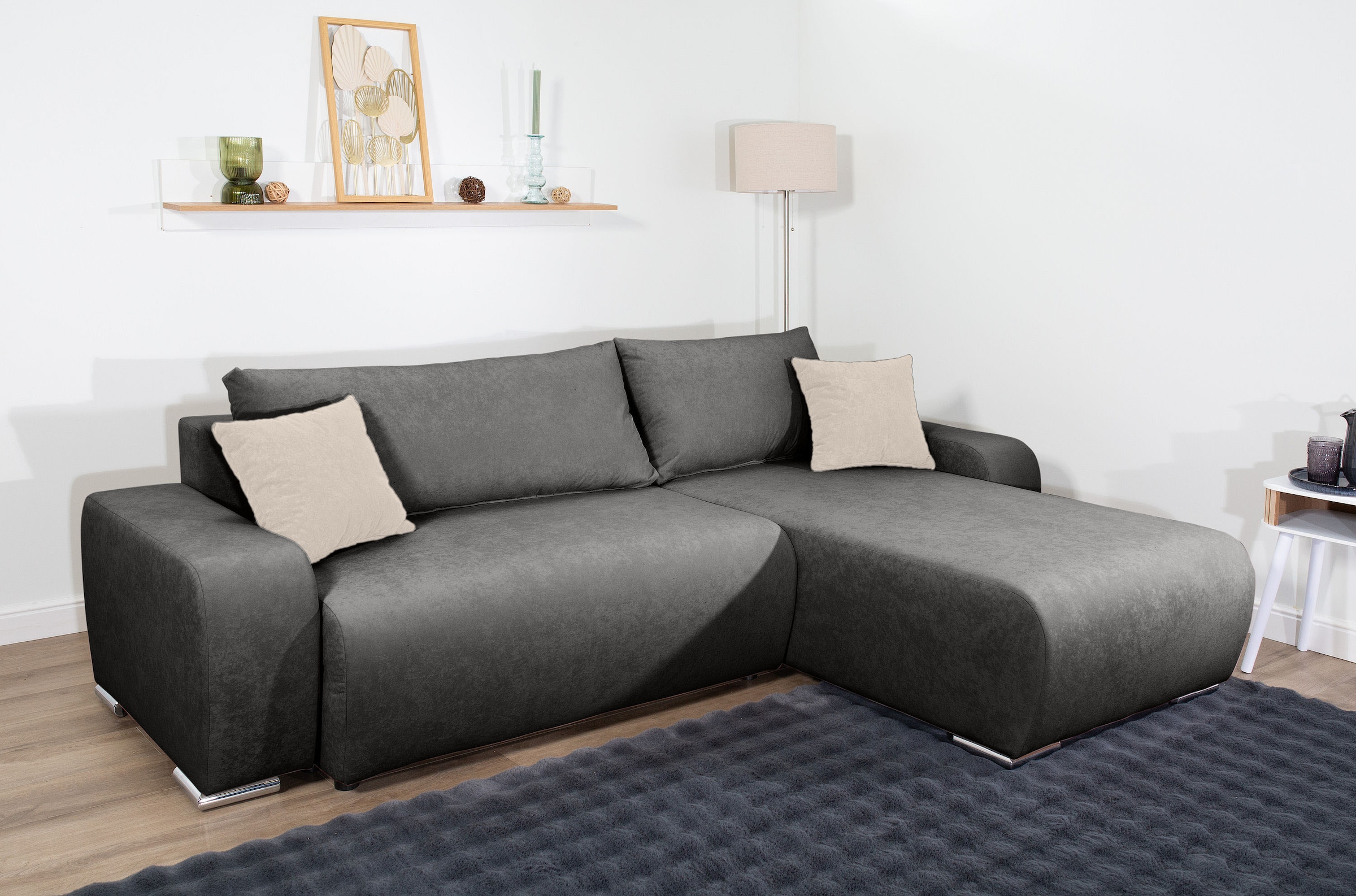 COLLECTION AB "Pia L-Form, B: 237 cm" Schlaffunktion, Bettkasten & 2 Zierkissen, Federkern